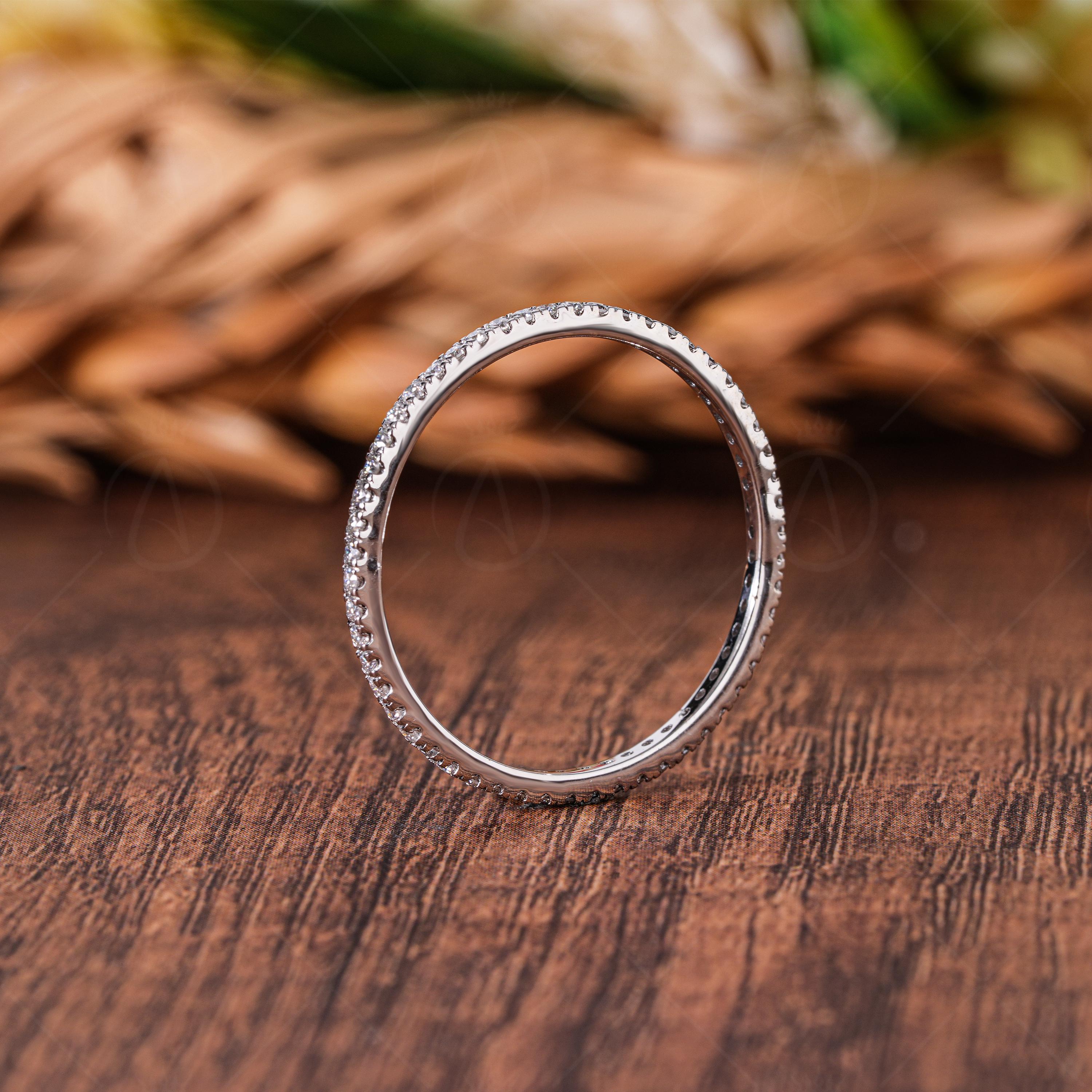 Lab Grown Diamond Wedding Band, 14k Gold Micro Pave Stacking Ring