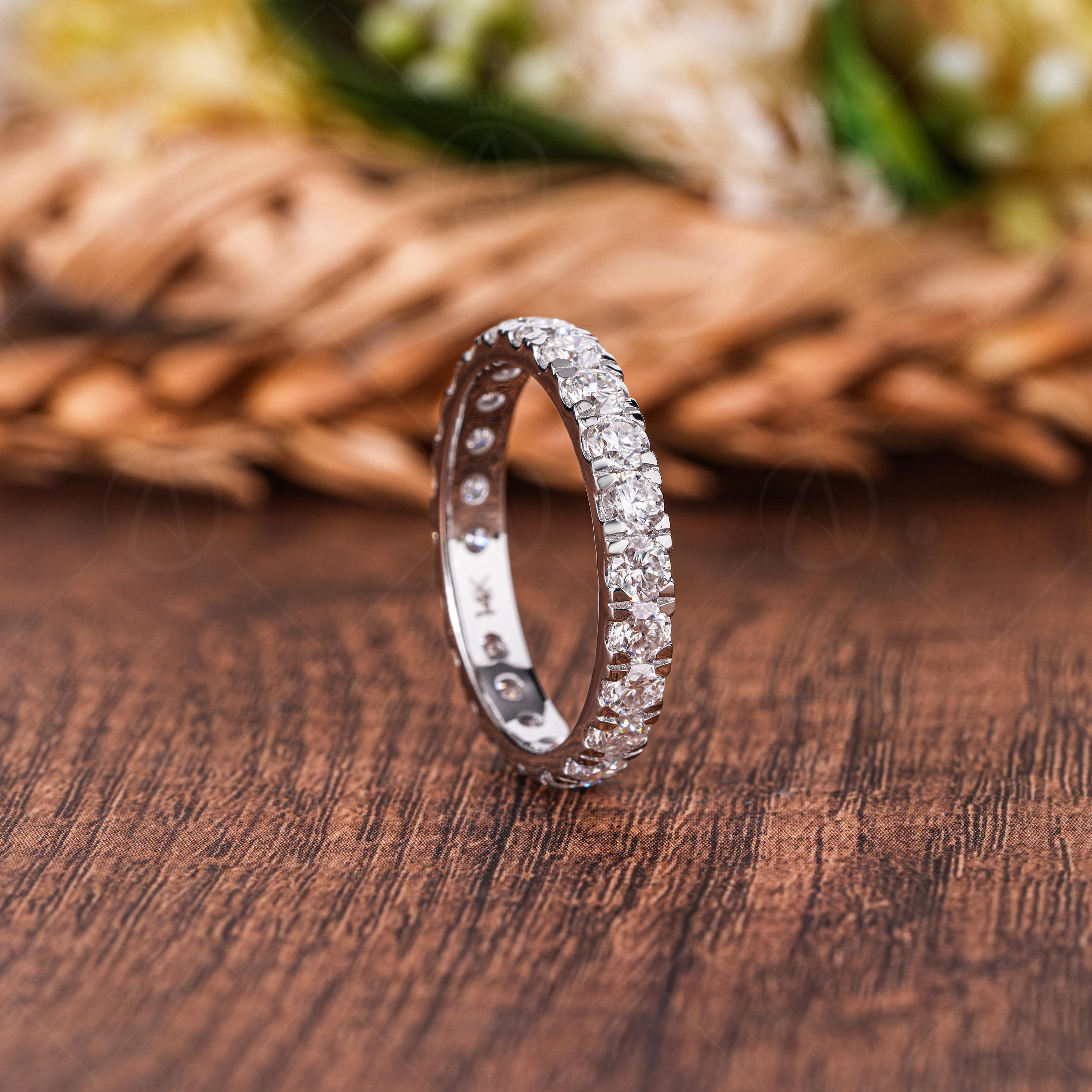 Micro Pave Lab Grown Diamond Eternity Band, 14k White Gold Stackable Ring