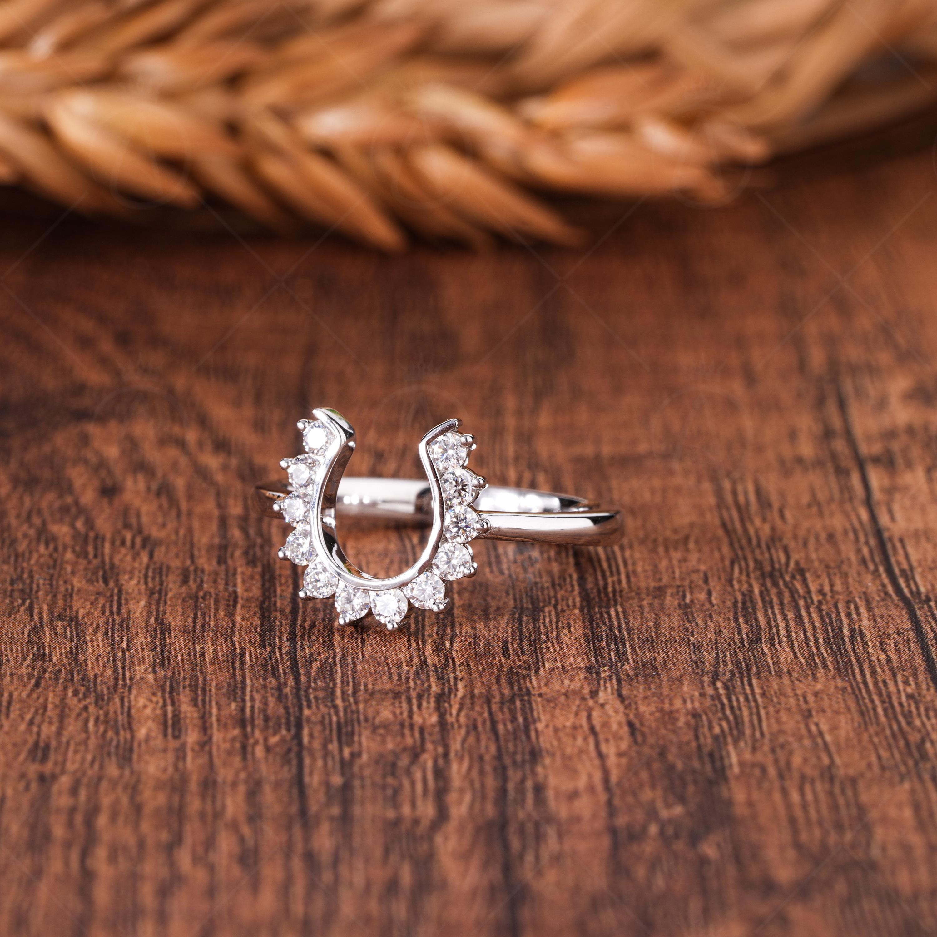 Horseshoe Lucky Charm Statement Ring, Moissanite Good Luck Ring For Her, Unique Statement Jewelry