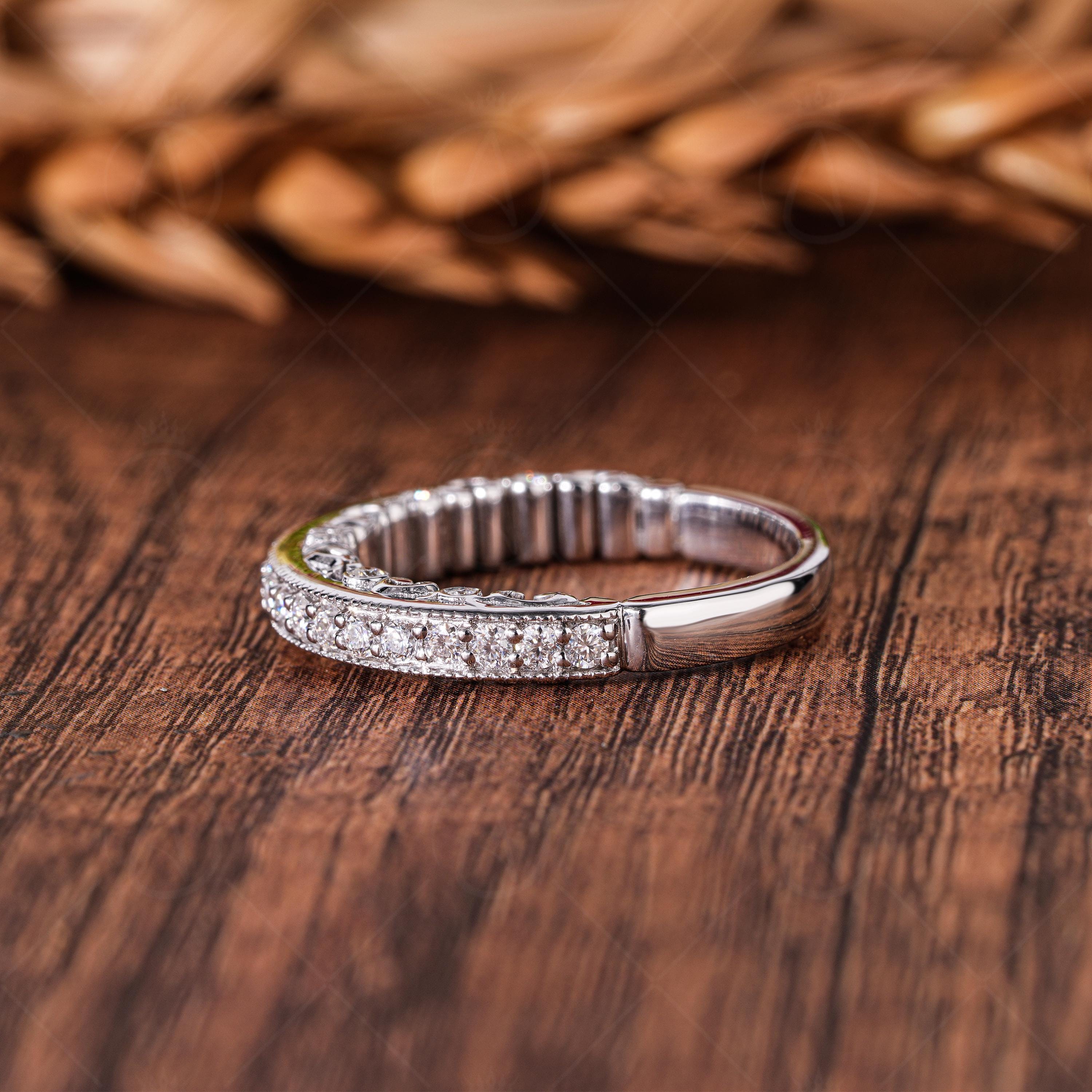 Art Deco Peekaboo Eternity Band Hidden Vintage Design Wedding Band Unique Moissanite Stacking Ring