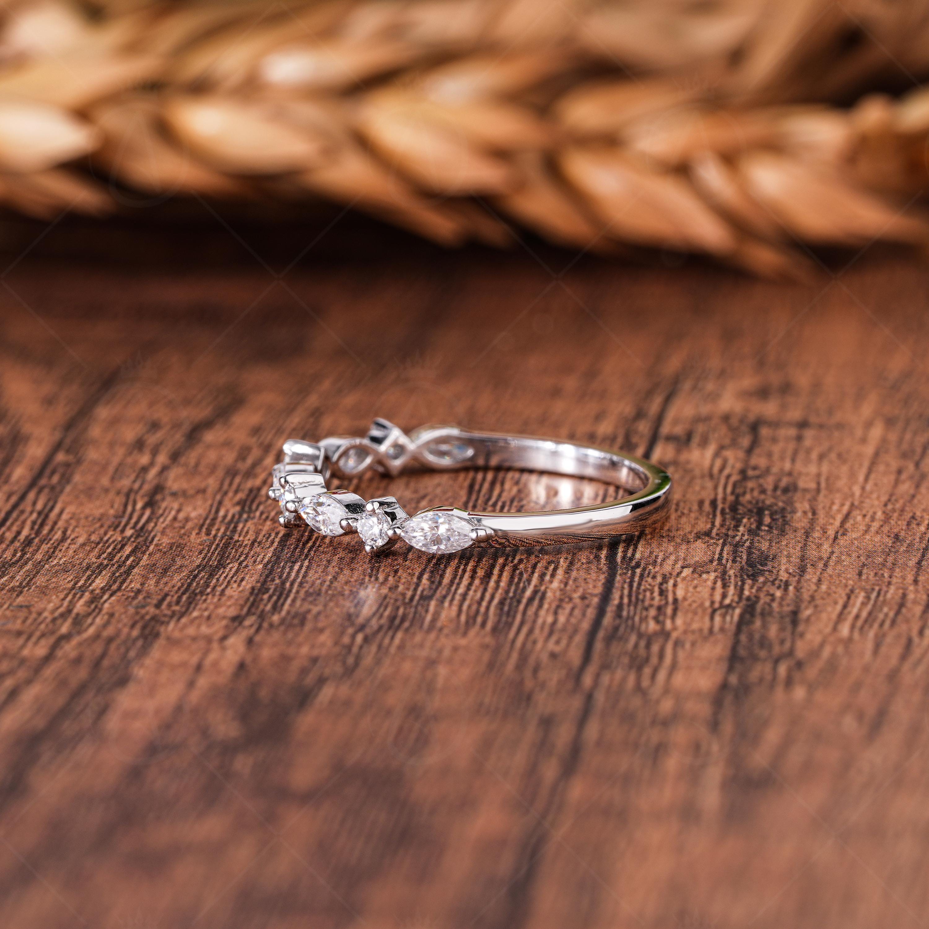 Lab Grown Diamond Wedding Band, Marquise & Round Cut, Half Eternity