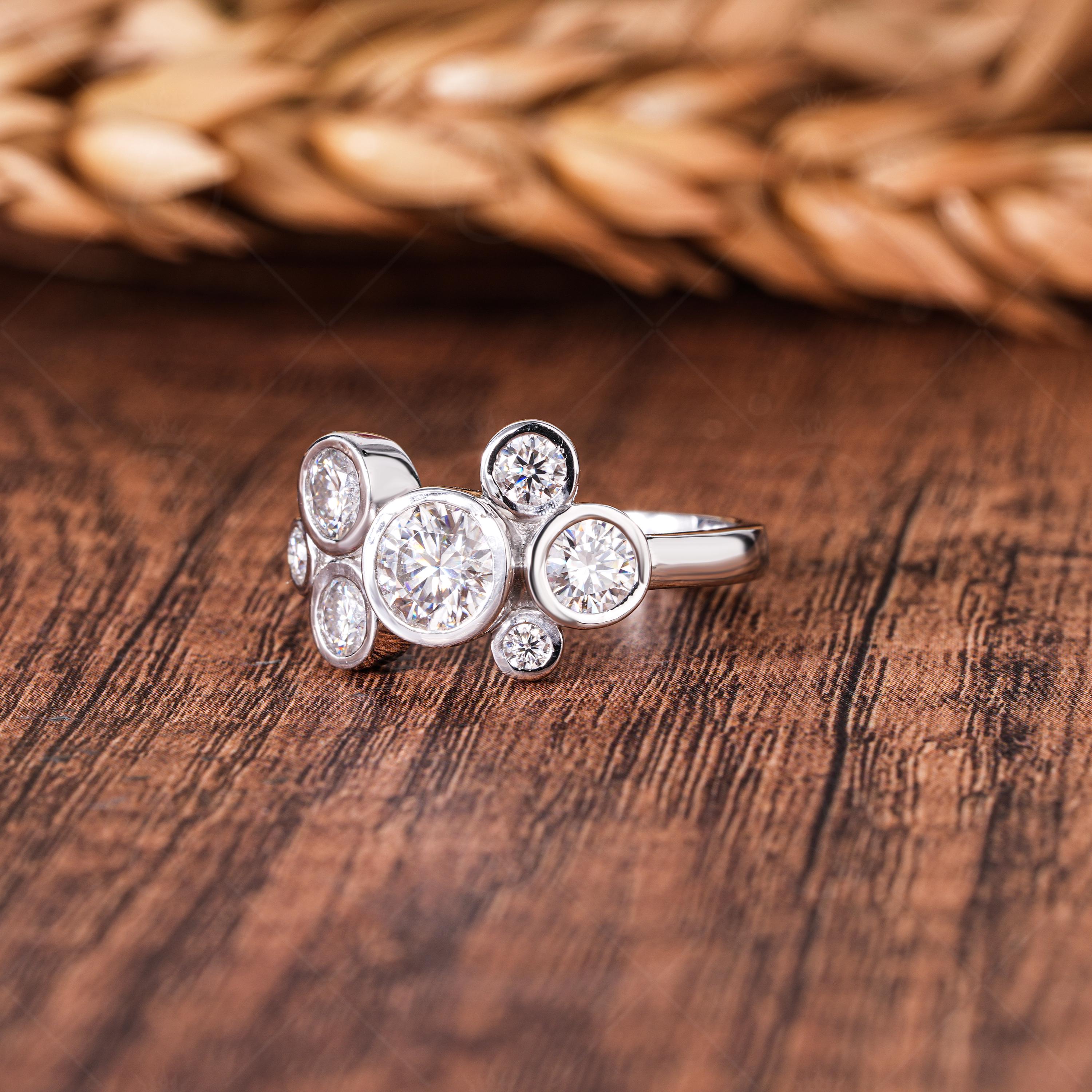 Multi Diamond Bubble Statement Ring Right Hand Lab Grown Diamond Anniversary Rings For Women