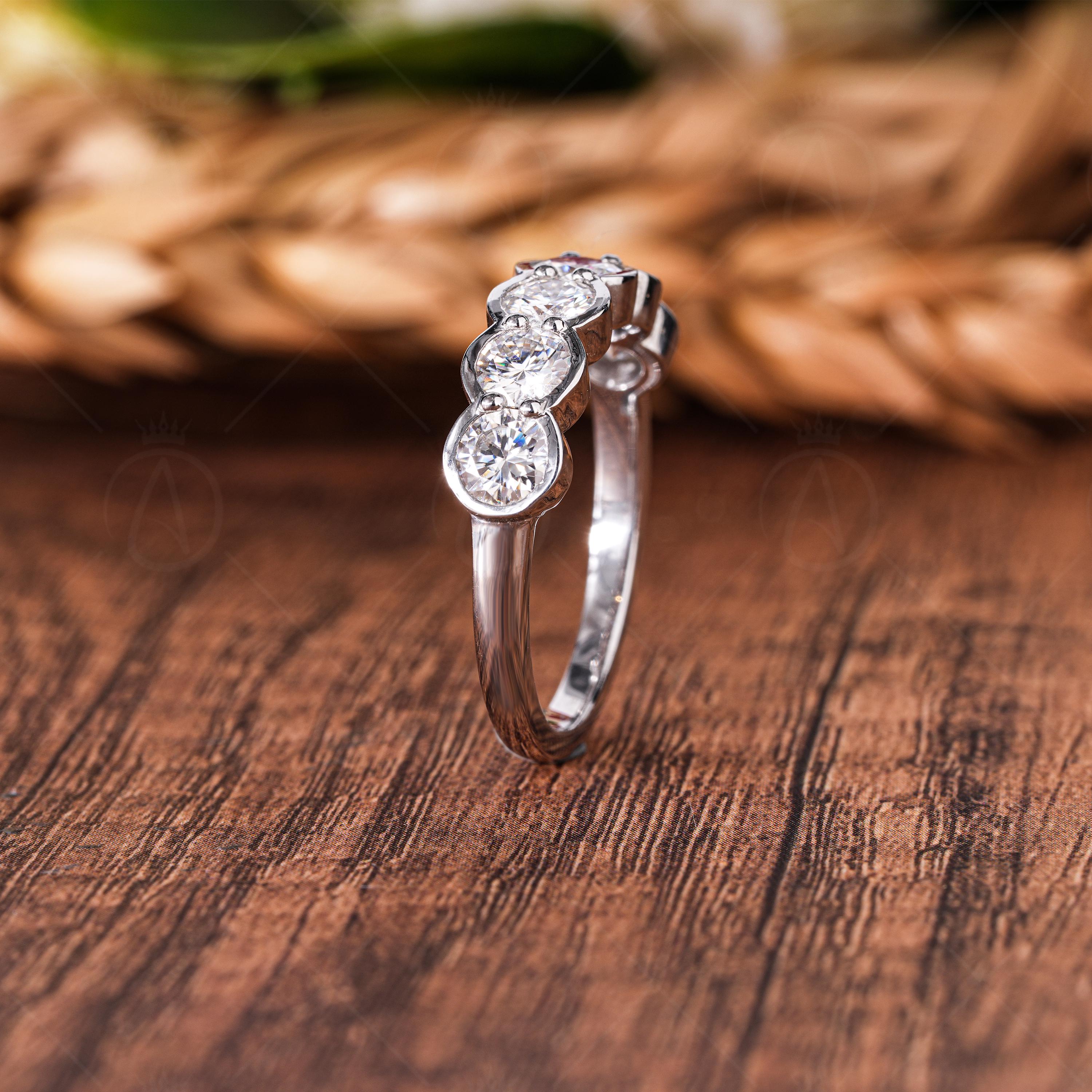 Lab Grown Diamond Wedding Band, Half Bezel Anniversary Ring