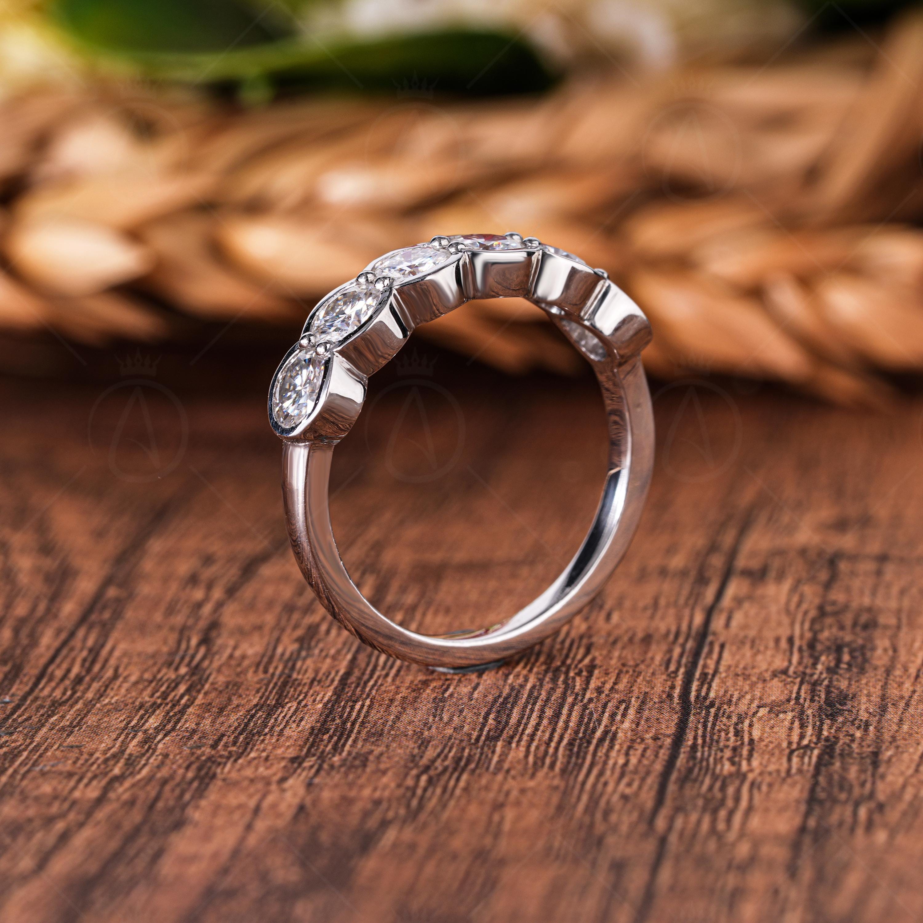Lab Grown Diamond Wedding Band, Half Bezel Anniversary Ring