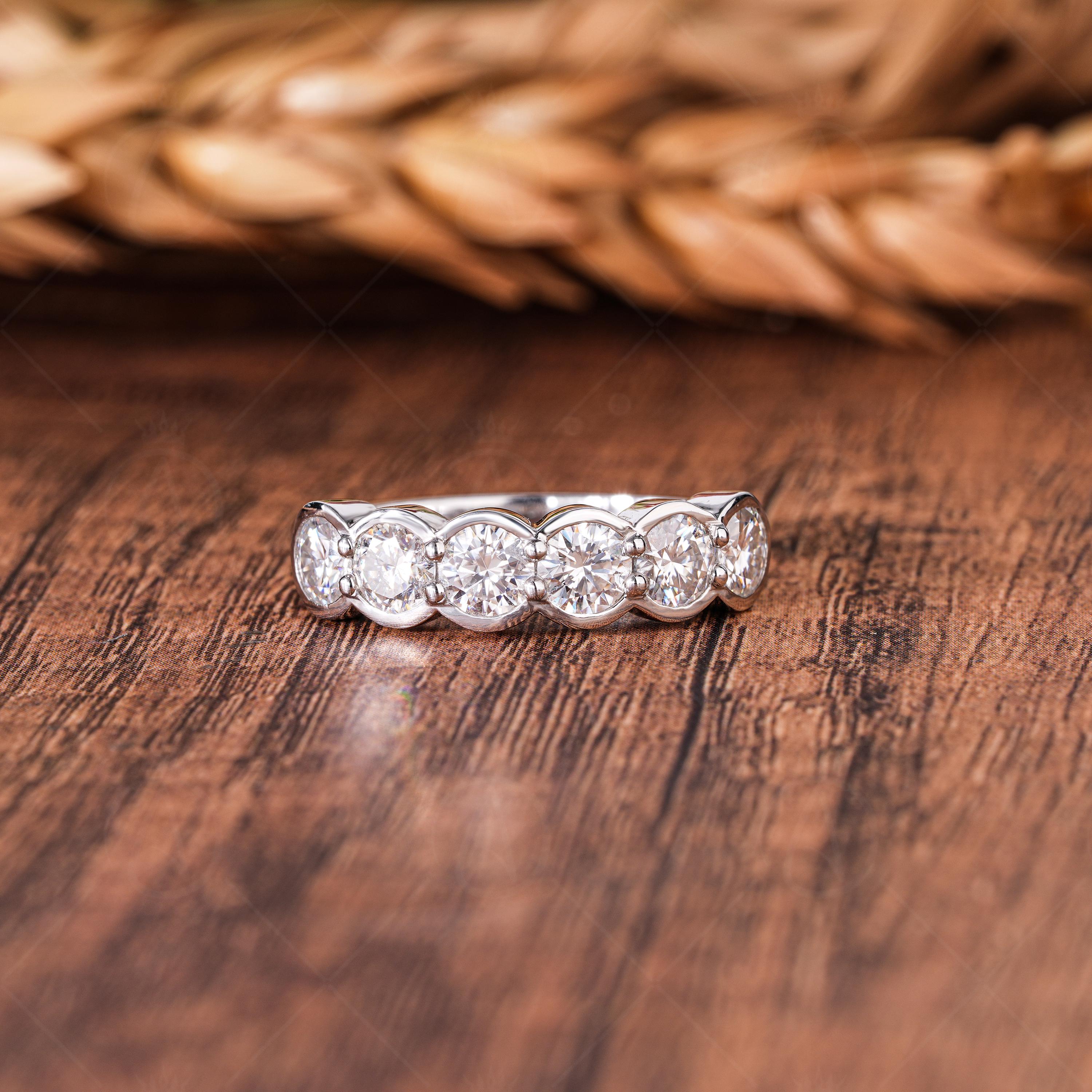 Lab Grown Diamond Wedding Band, Half Bezel Anniversary Ring