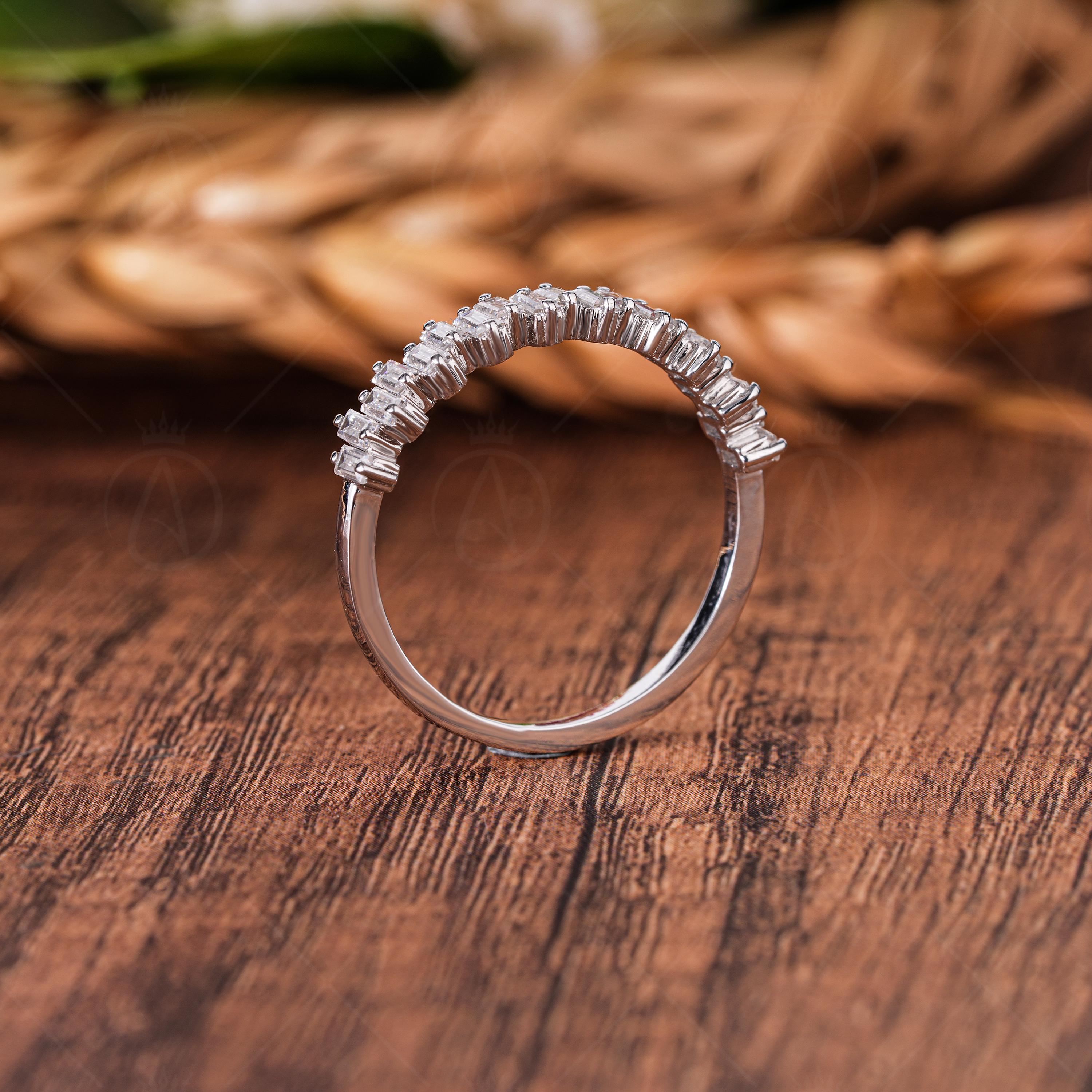 Lab Grown Diamond Baguette Zig Zag Wedding Ring, 14k Gold