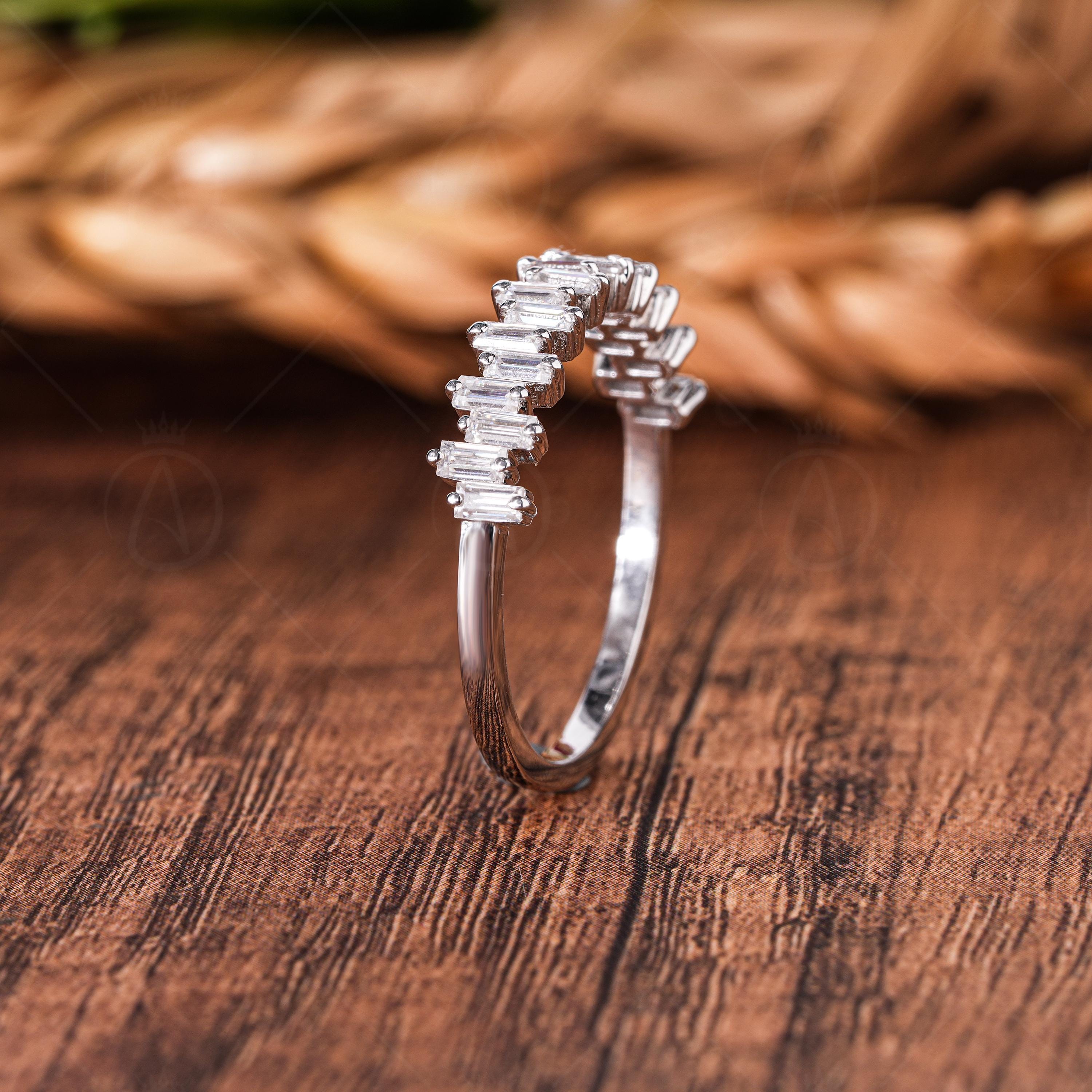 Lab Grown Diamond Baguette Zig Zag Wedding Ring, 14k Gold