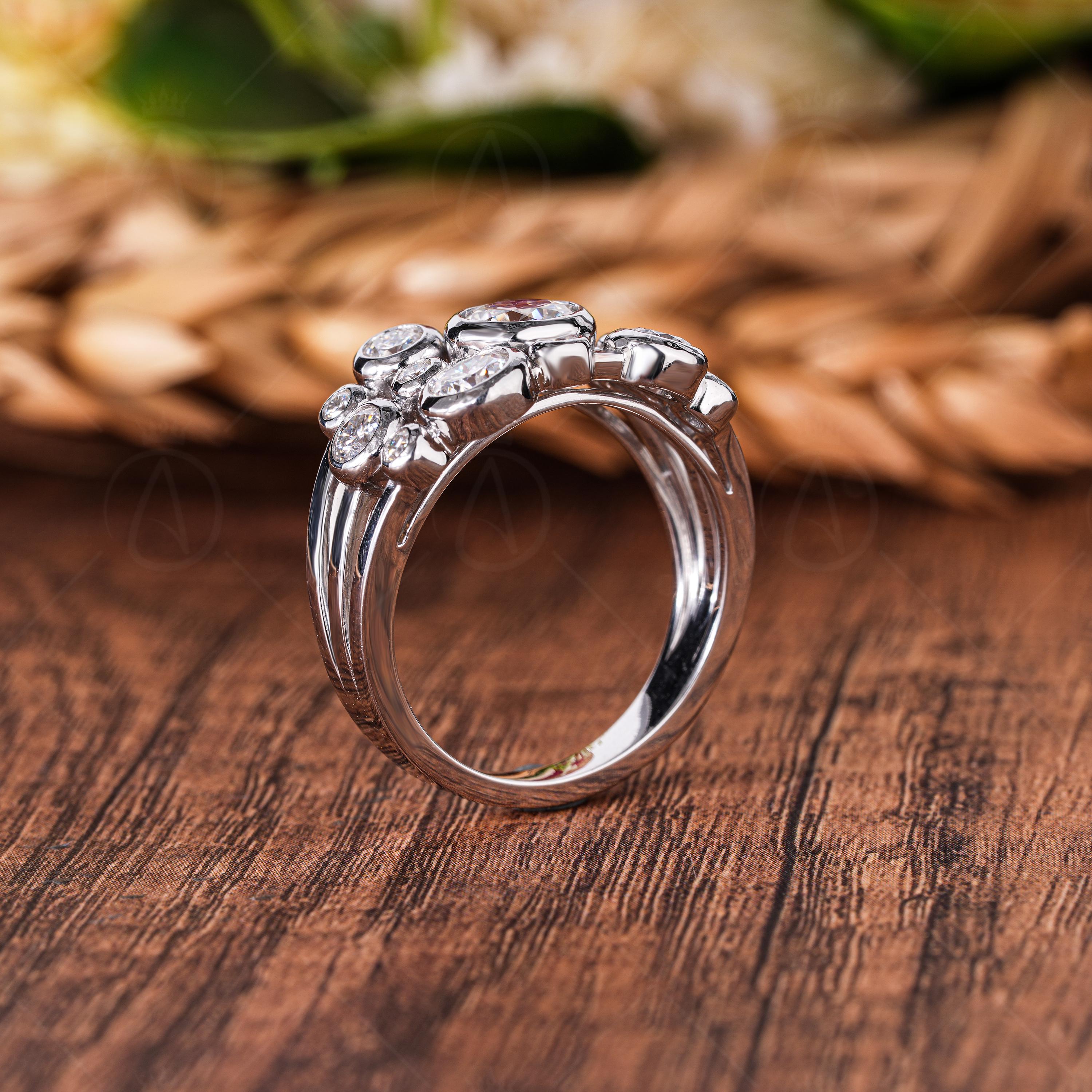Lab Grown Diamond Cocktail Ring, 14k White Gold Bubble Ring