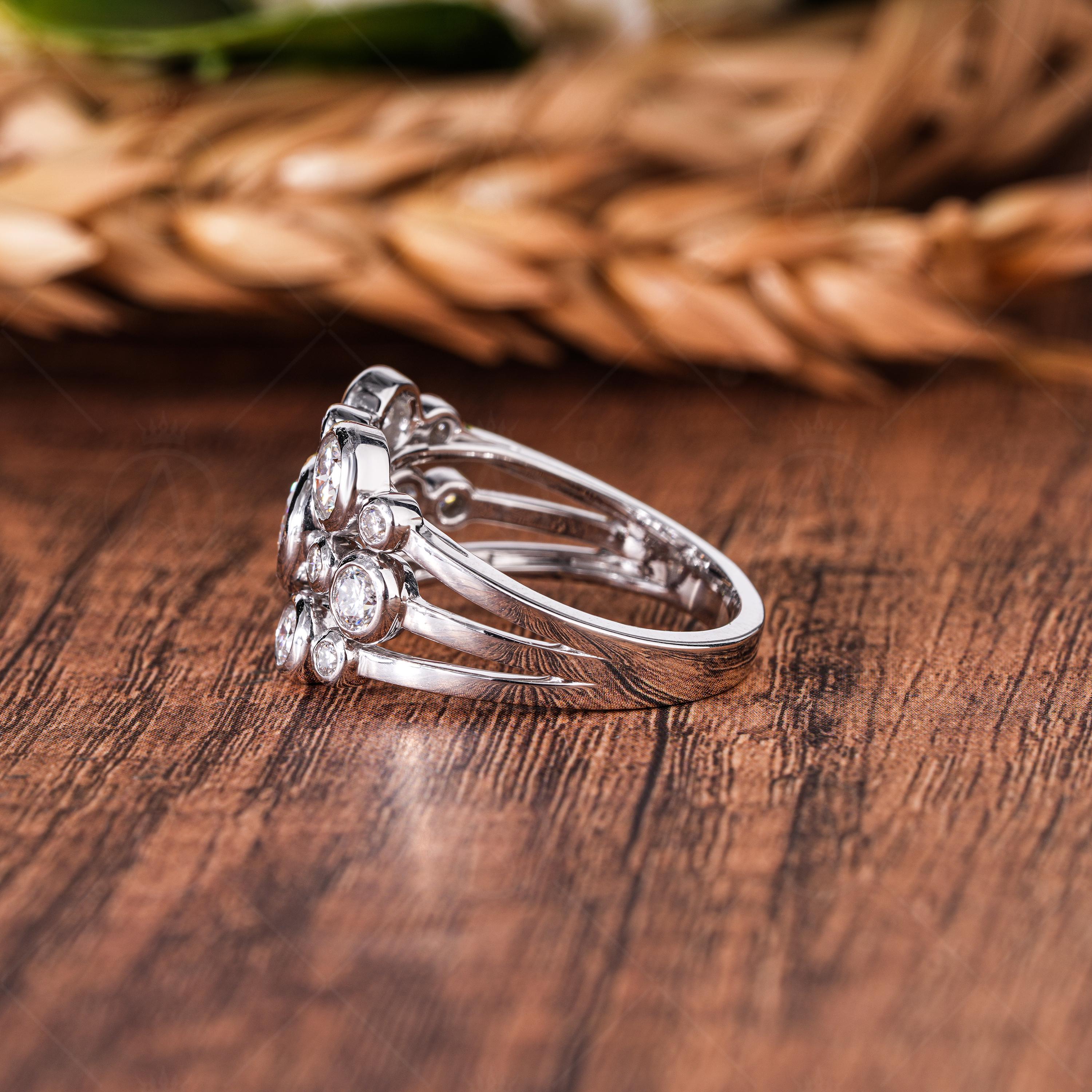 Lab Grown Diamond Cocktail Ring, 14k White Gold Bubble Ring