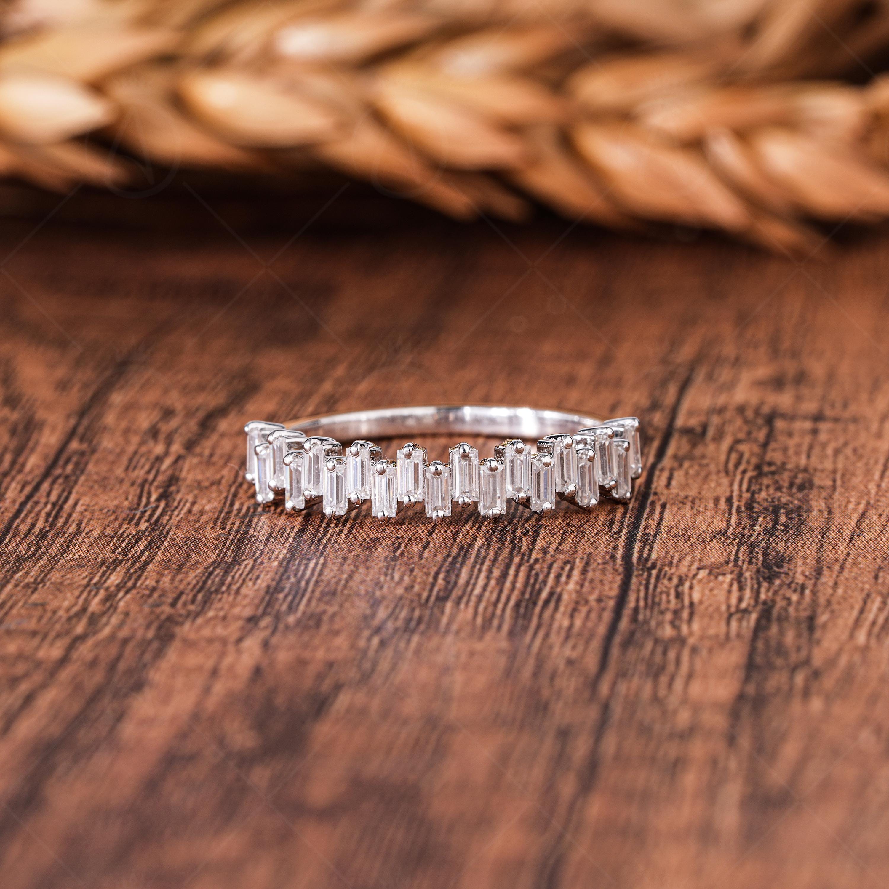 Lab Grown Diamond Baguette Zig Zag Wedding Ring, 14k Gold