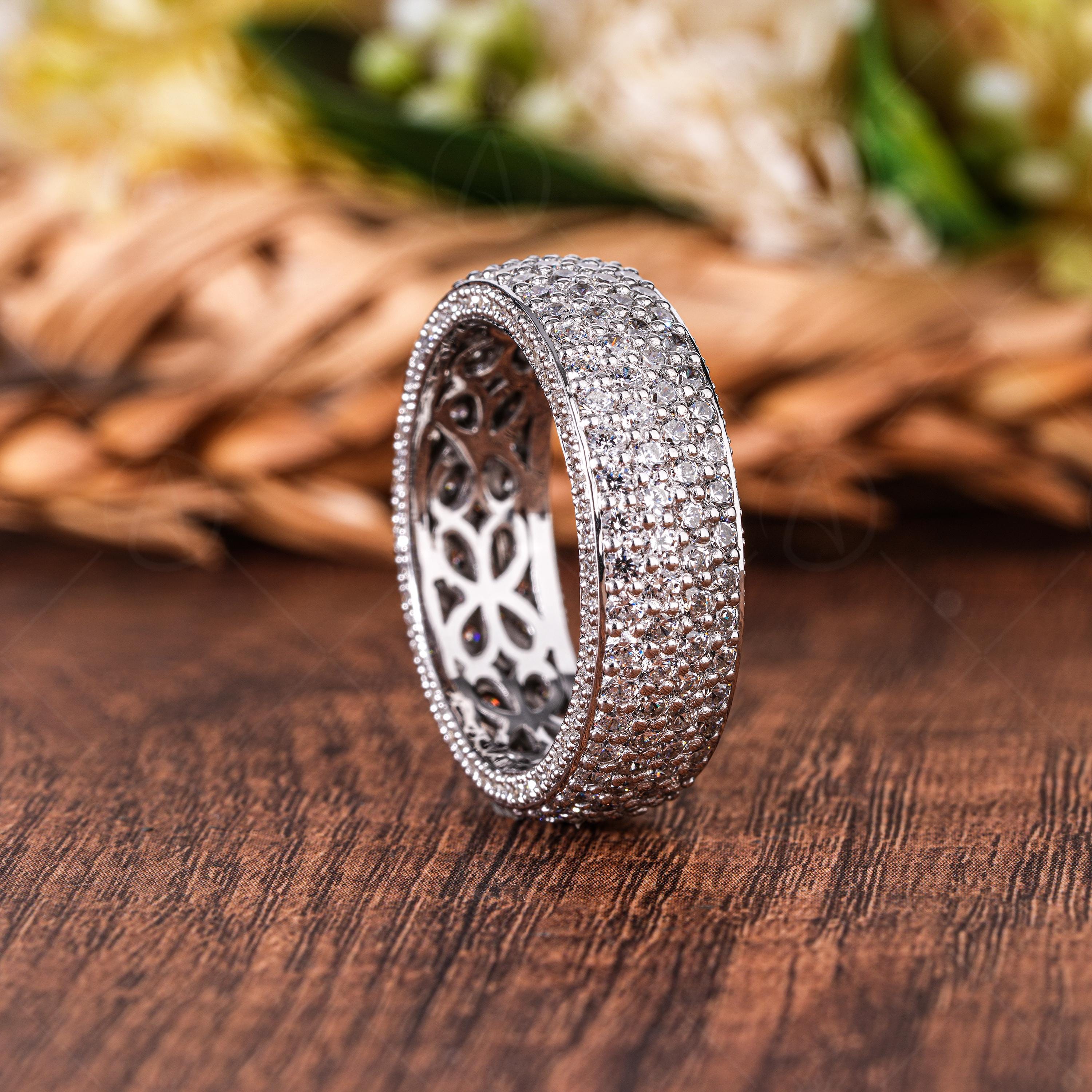 7mm Lab Grown Diamond Eternity Band, Three Sided Pave Anniversary Ring