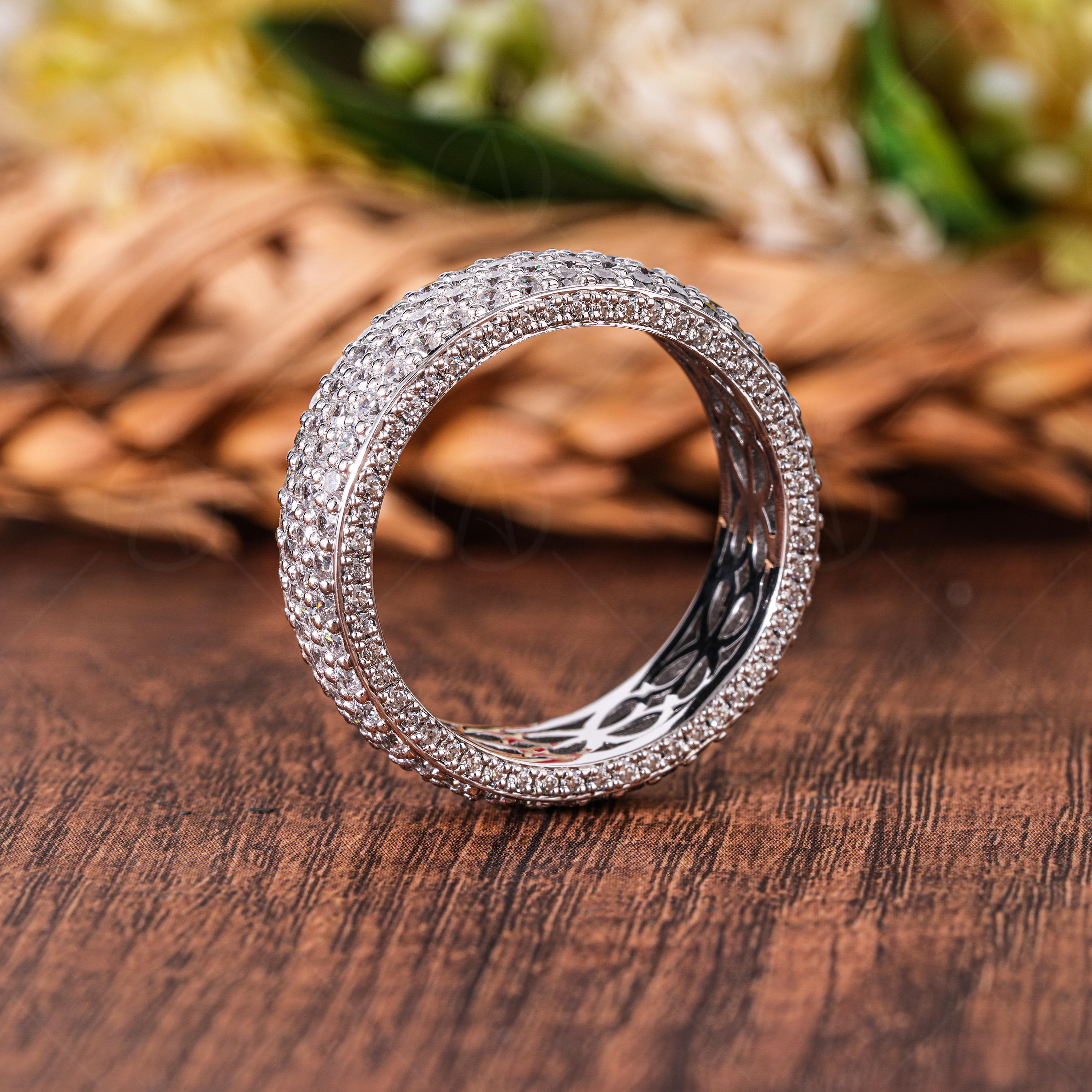 7mm Lab Grown Diamond Eternity Band, Three Sided Pave Anniversary Ring