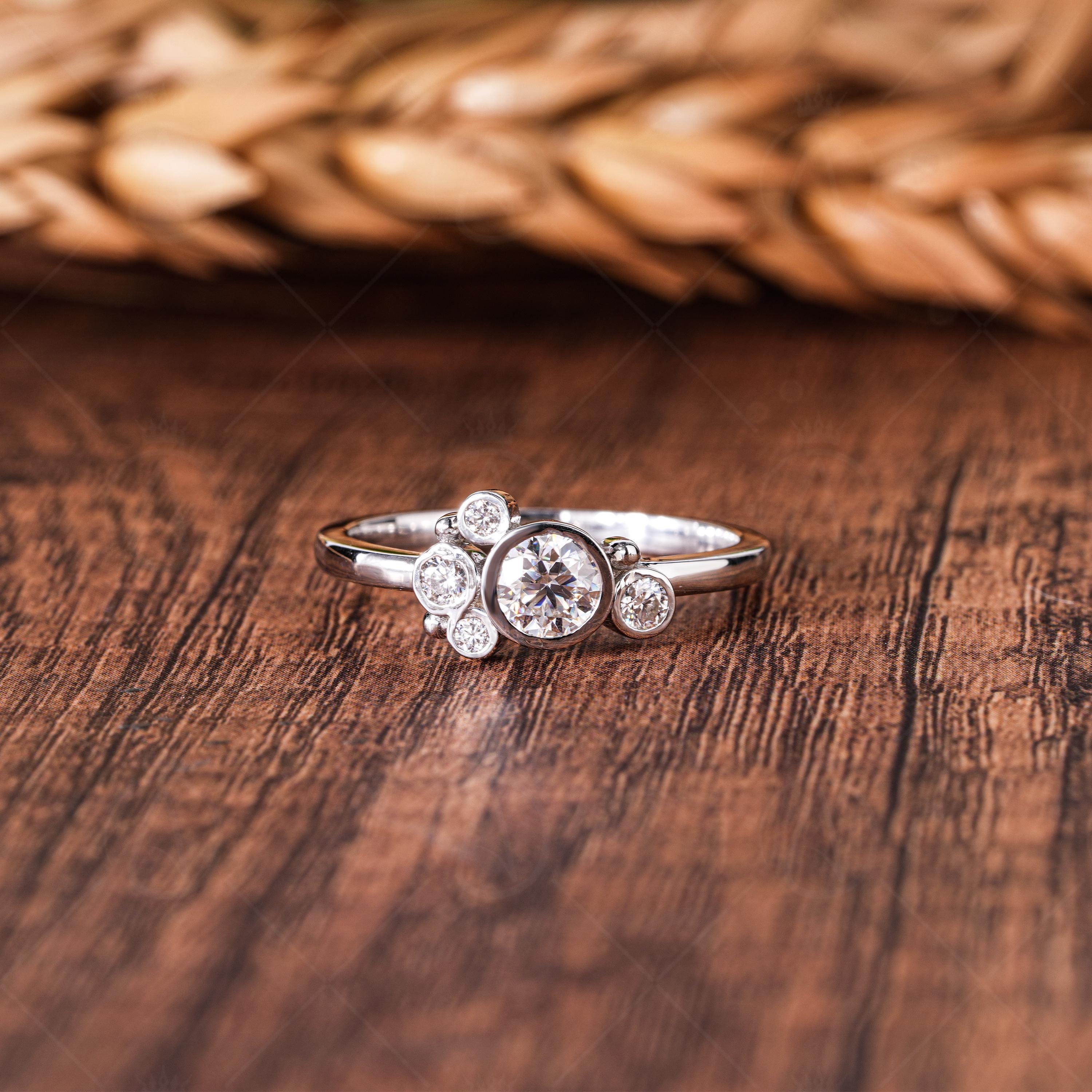 Bezel Set Lab Grown Diamond Ring, Bubble Cluster Design