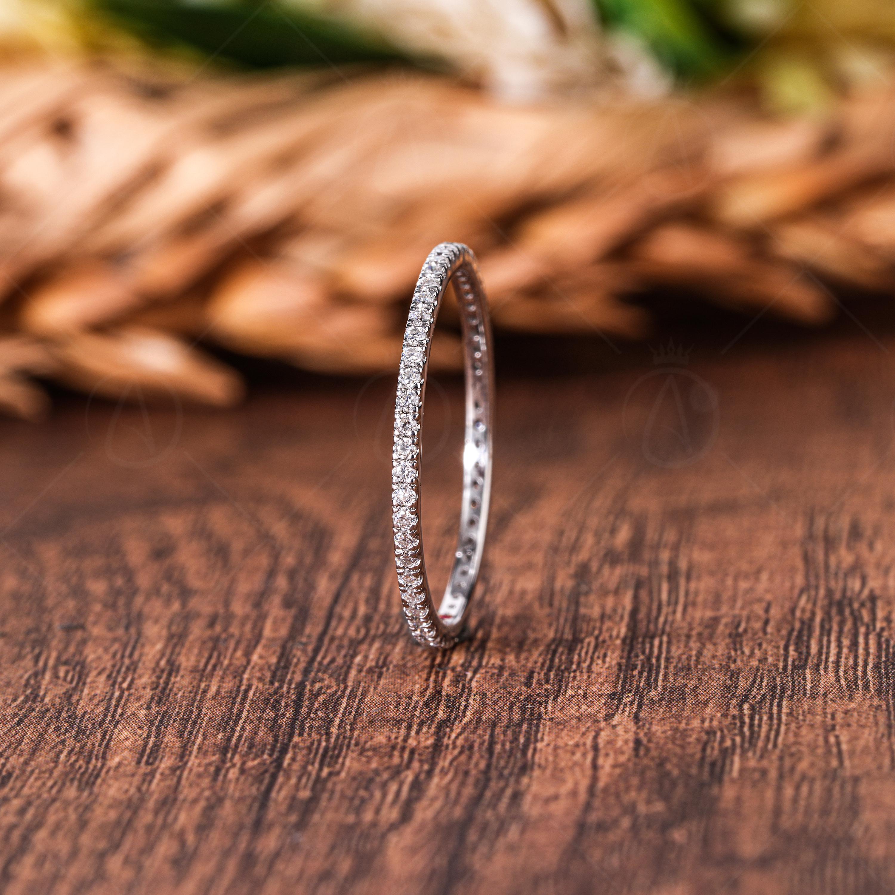Lab Grown Diamond Wedding Band, 14k Gold Micro Pave Stacking Ring