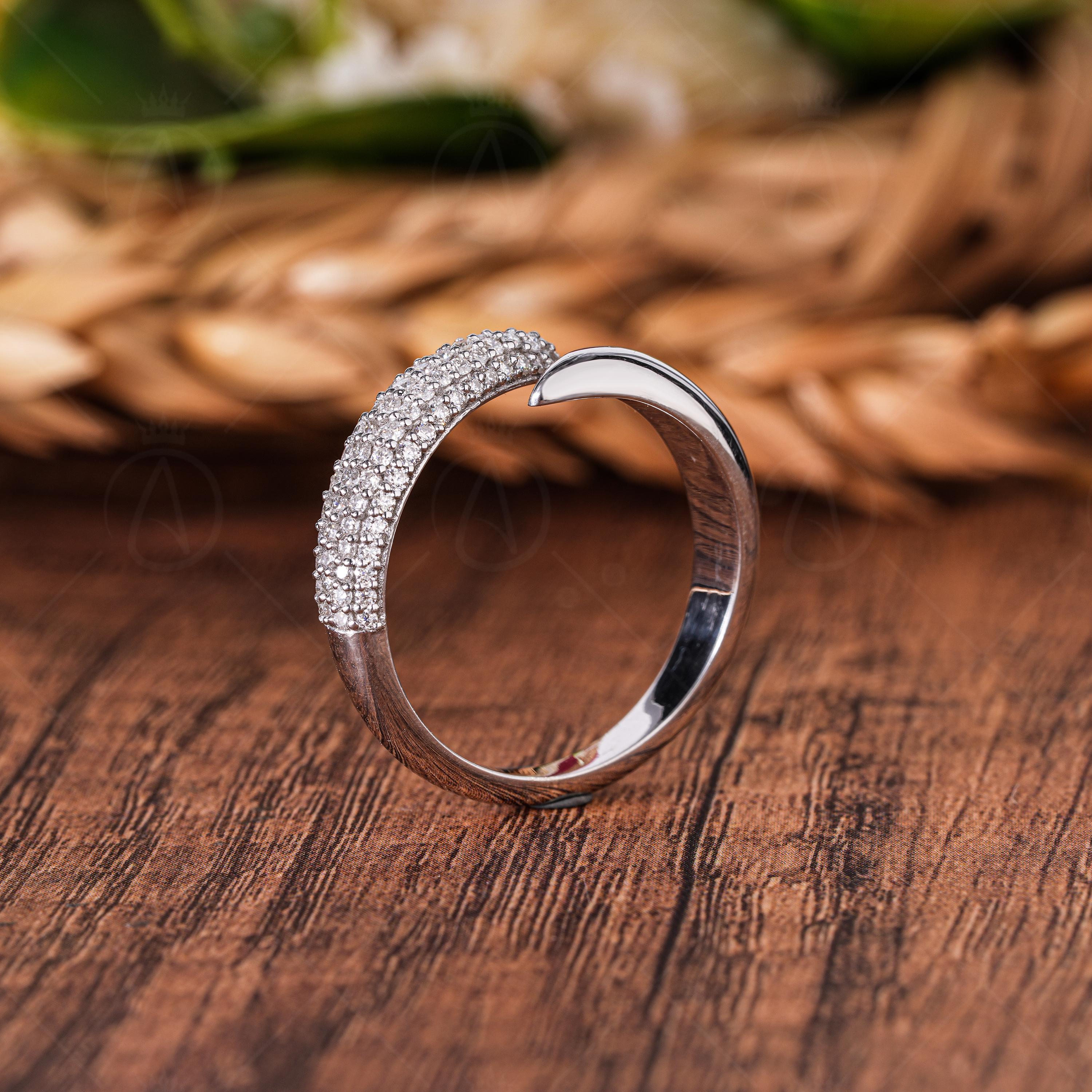 Micro Pave Lab Grown Diamond Open Cuff Ring, Sterling Silver