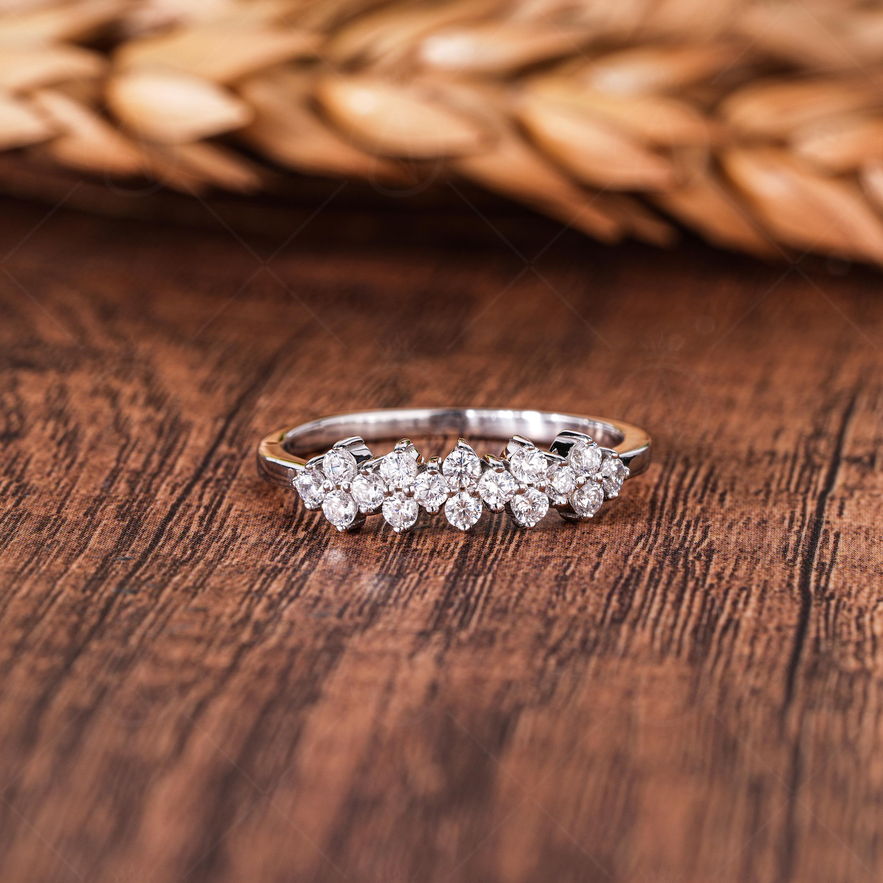 Cluster Lab Grown Diamond Wedding Band, Minimalist Stackable Ring
