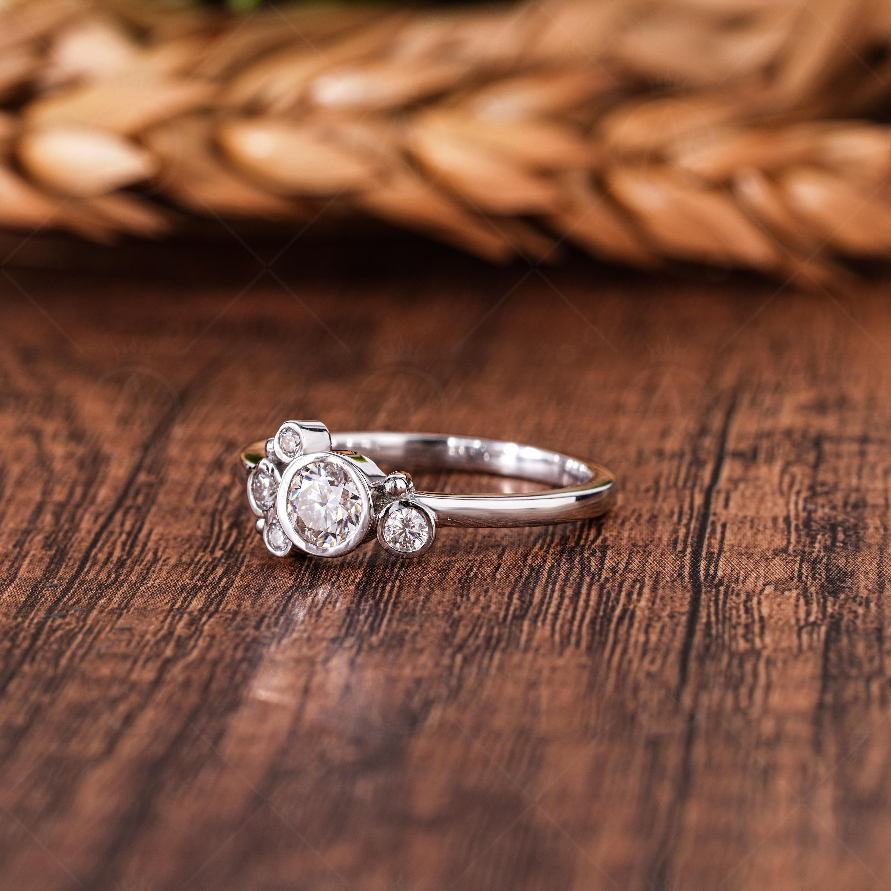 Bezel Set Lab Grown Diamond Ring, Bubble Cluster Design