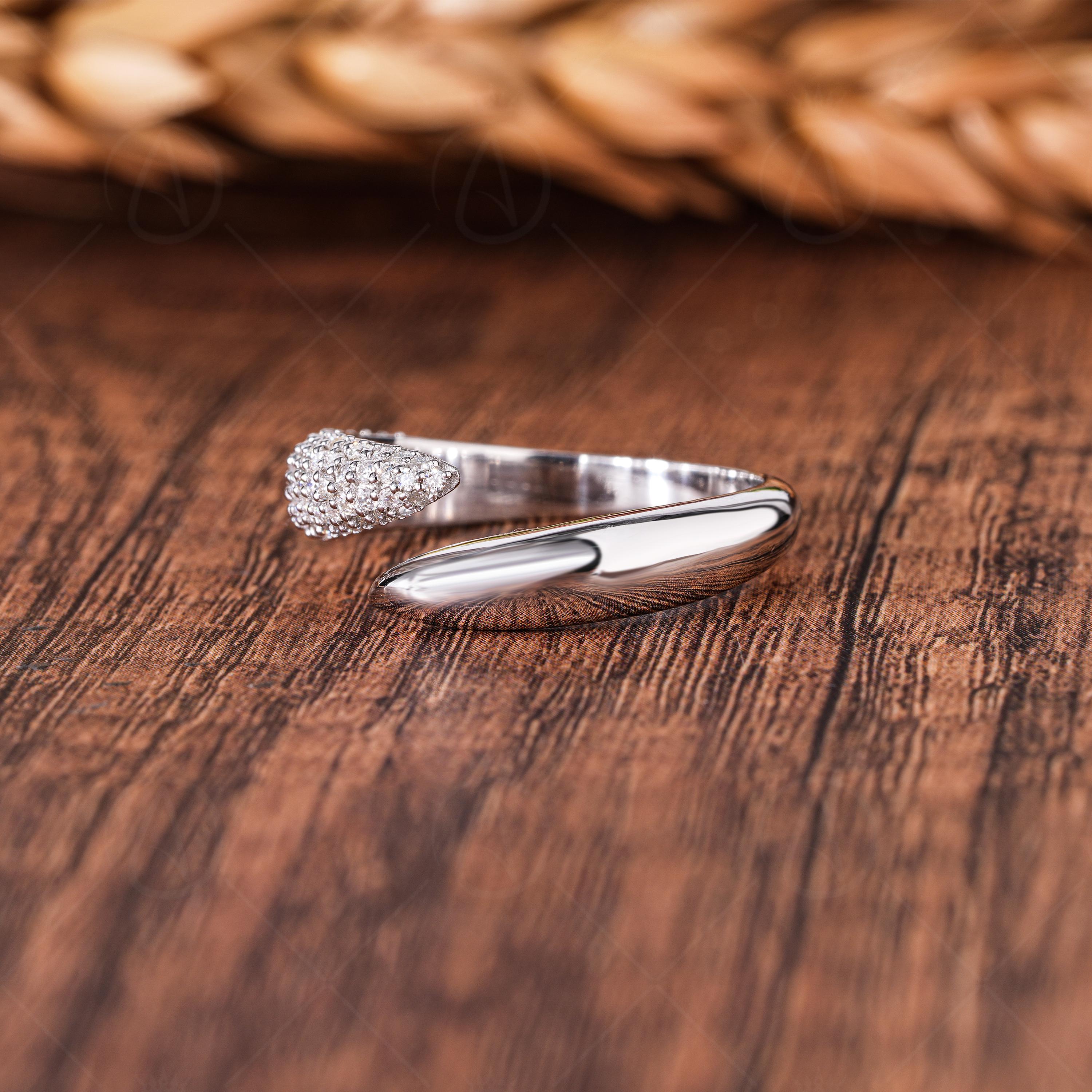 Micro Pave Lab Grown Diamond Open Cuff Ring, Sterling Silver