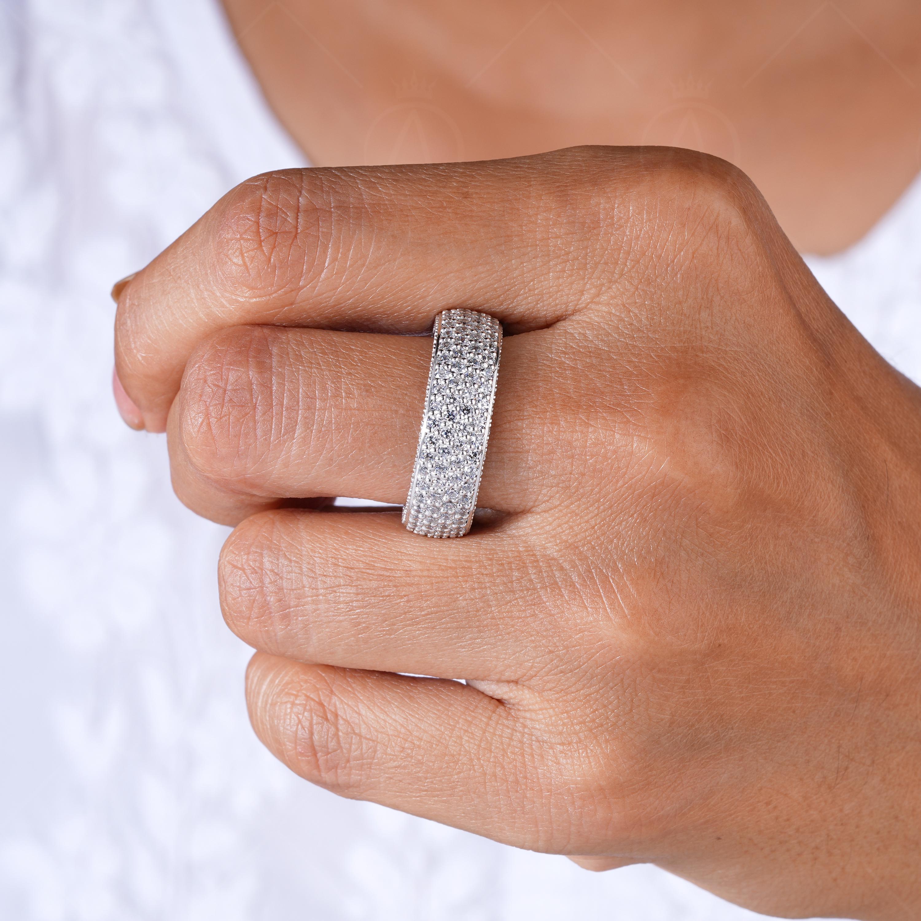 7mm Lab Grown Diamond Eternity Band, Three Sided Pave Anniversary Ring