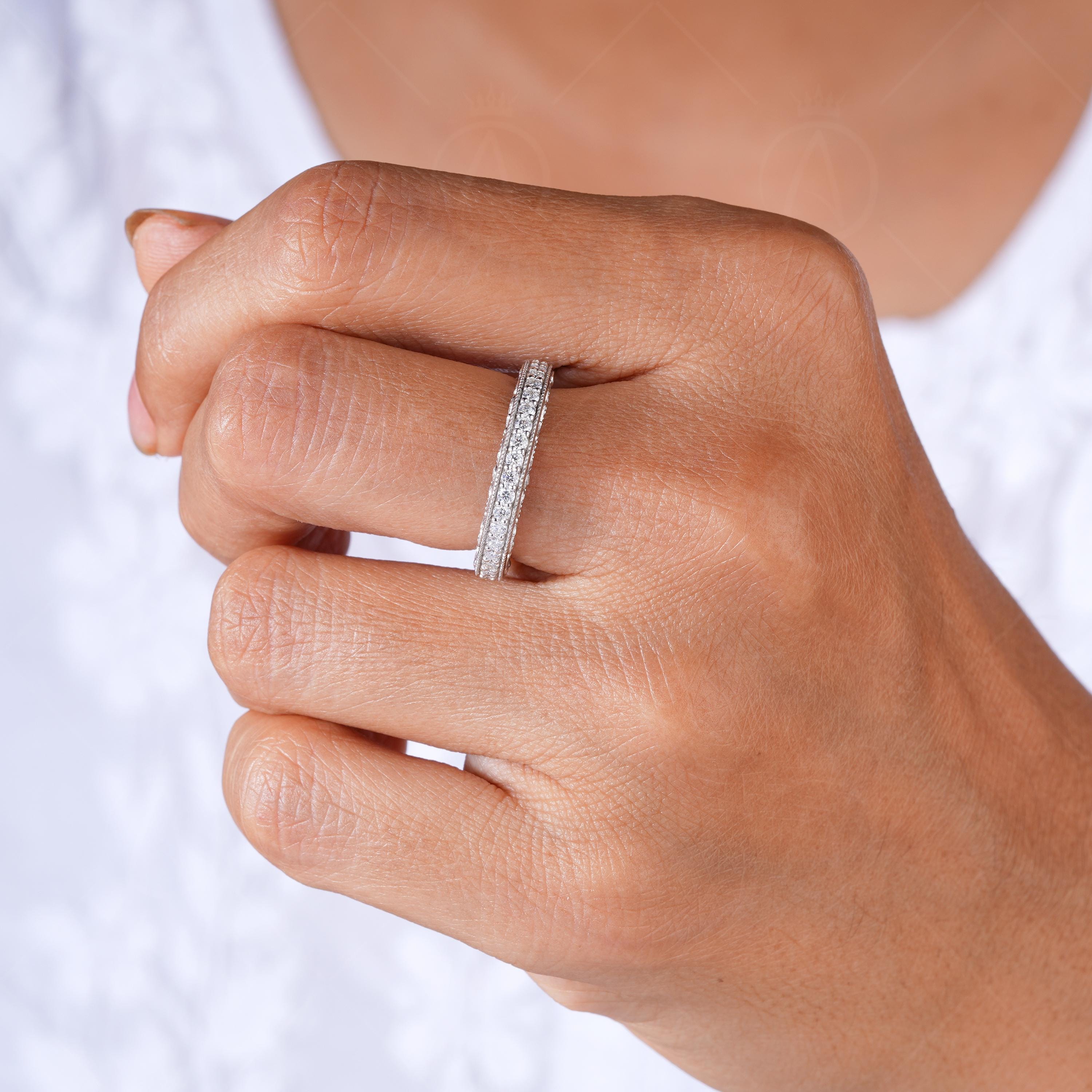 Peekaboo Setting Vintage Filigree Wedding Band Secret Design Stackable Rings For Women Anniversary Band