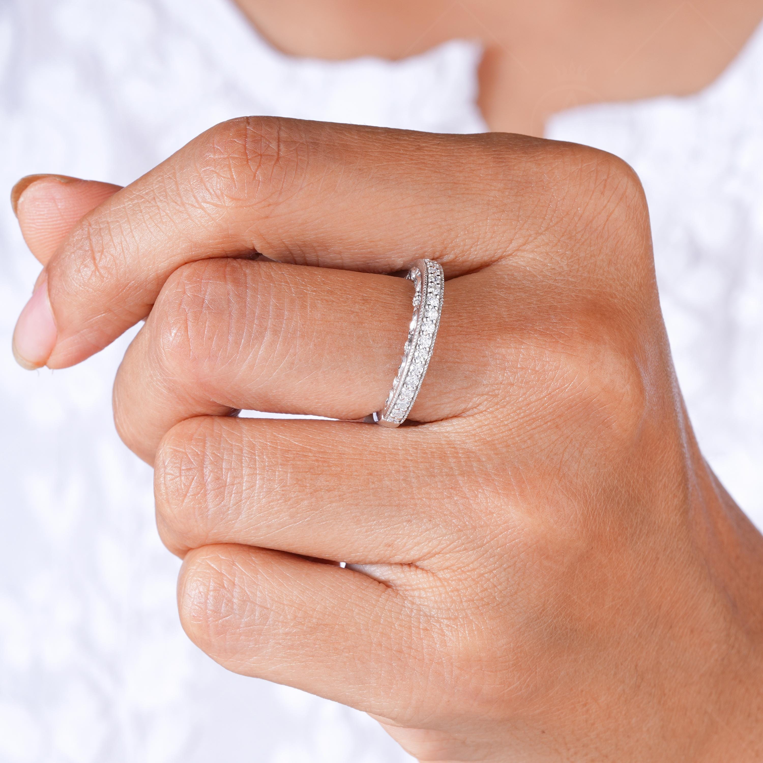 Art Deco Peekaboo Eternity Band Hidden Vintage Design Wedding Band Unique Moissanite Stacking Ring