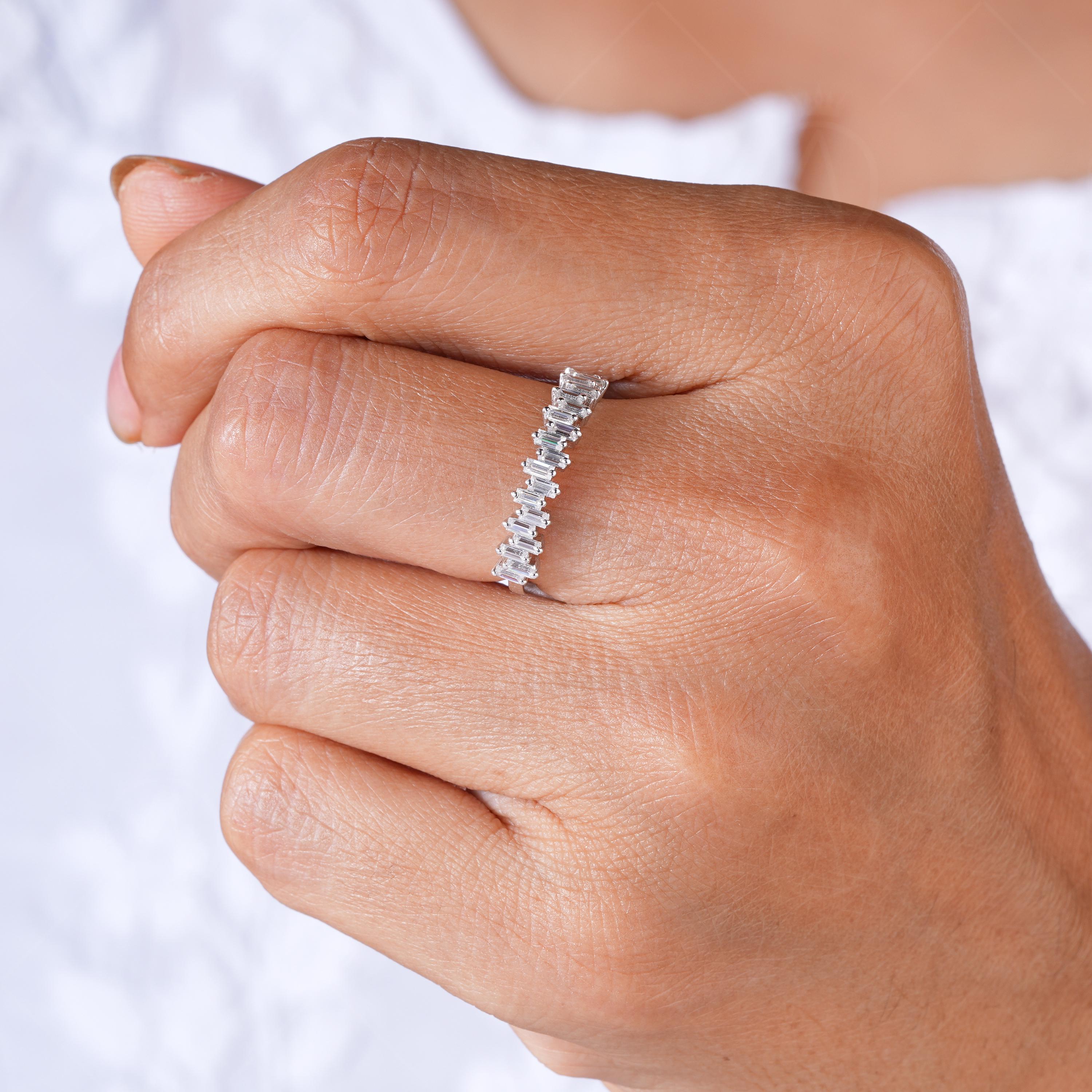 Lab Grown Diamond Baguette Zig Zag Wedding Ring, 14k Gold
