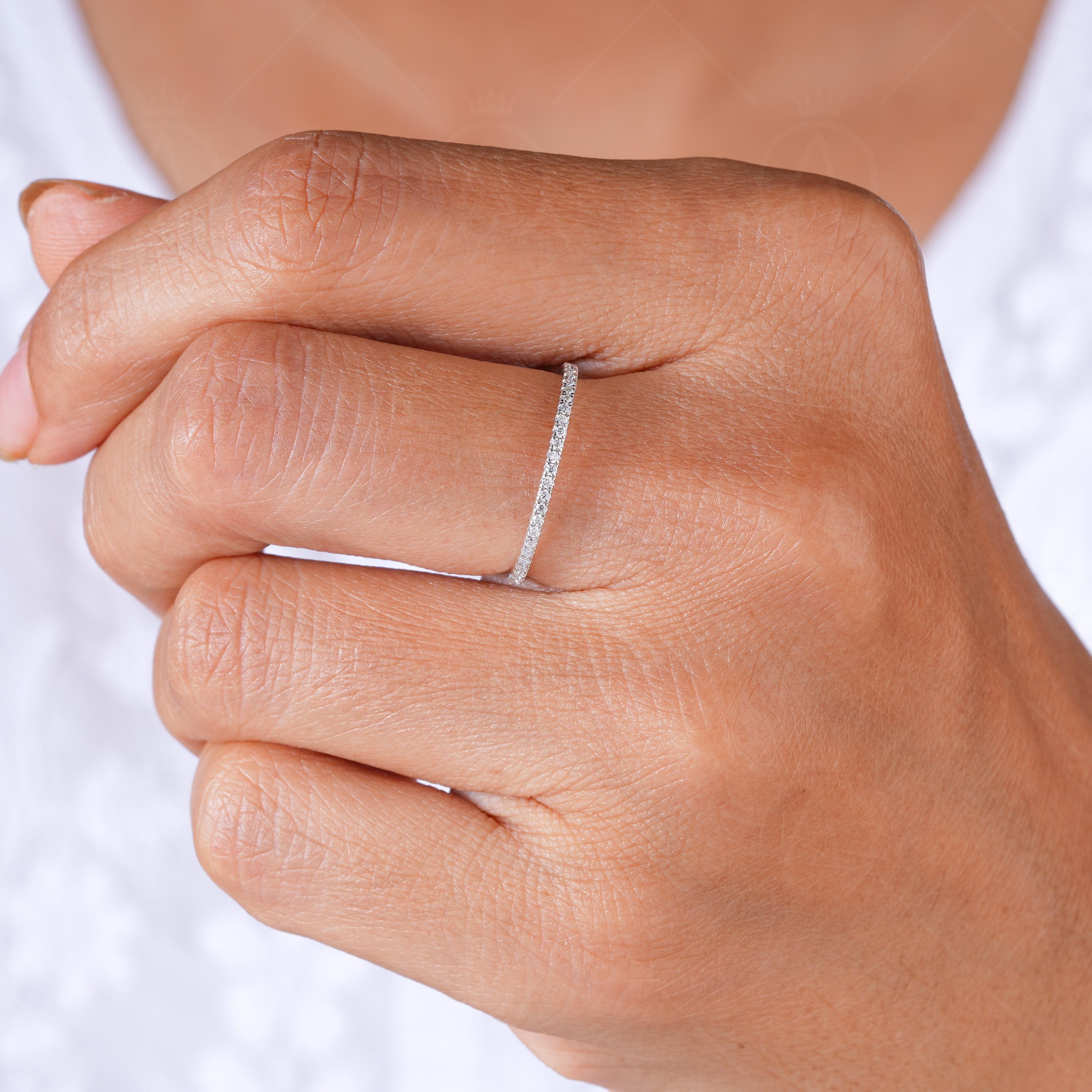 Lab Grown Diamond Wedding Band, 14k Gold Micro Pave Stacking Ring