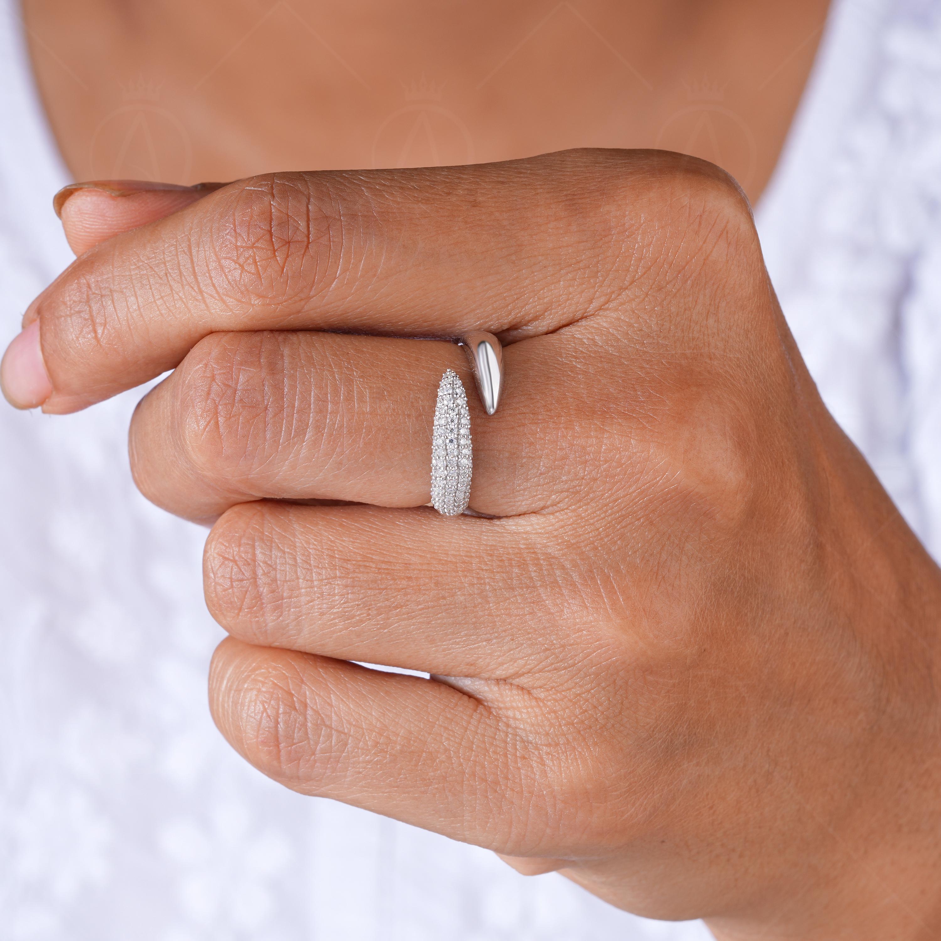 Micro Pave Lab Grown Diamond Open Cuff Ring, Sterling Silver