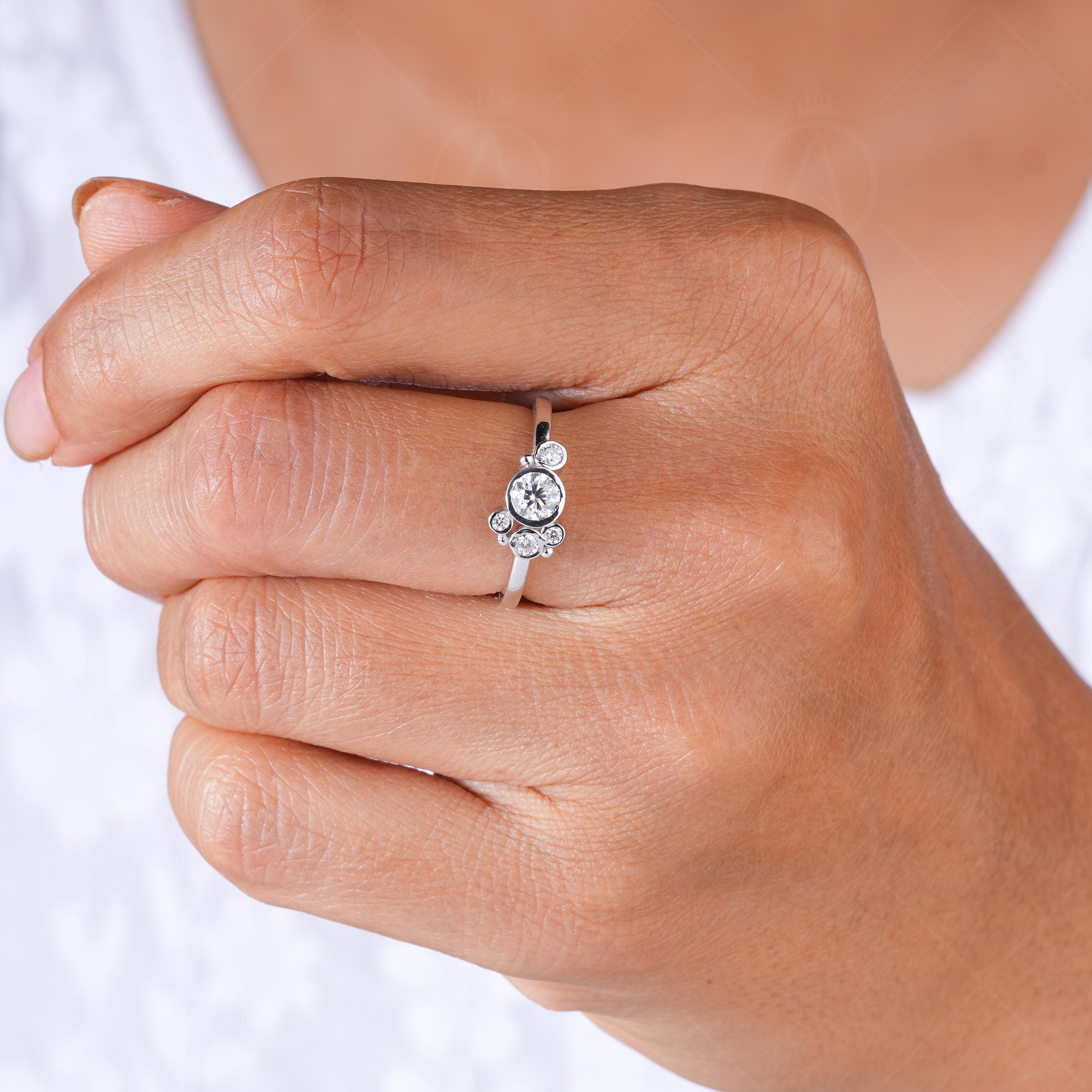 Bezel Set Lab Grown Diamond Ring, Bubble Cluster Design
