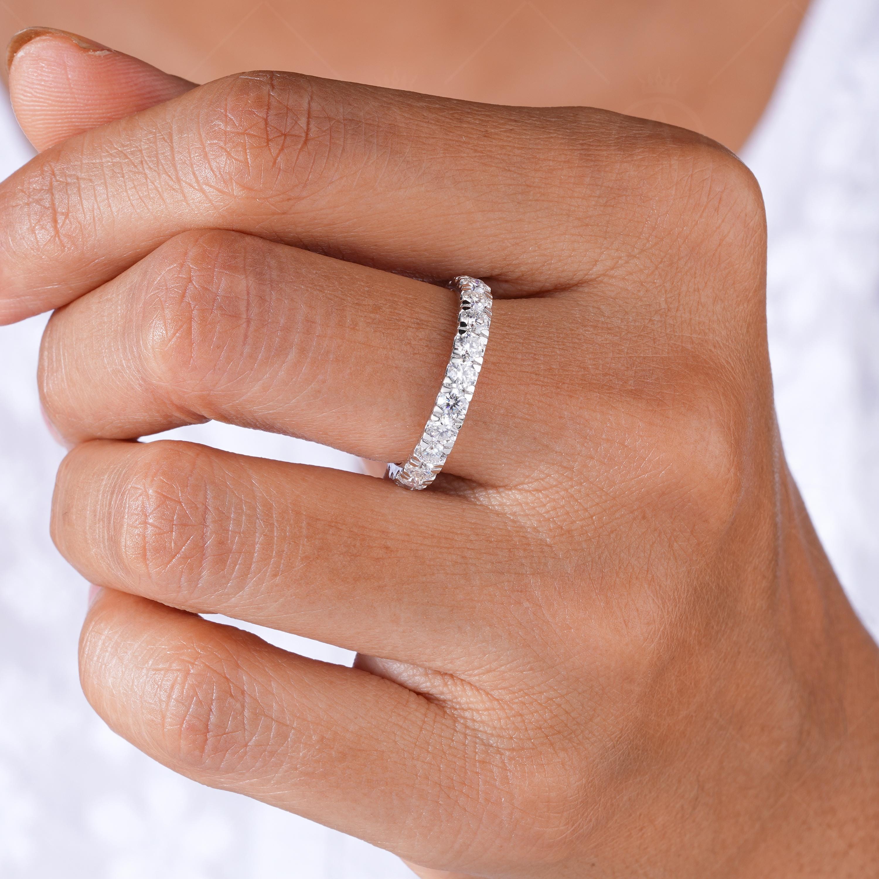 Micro Pave Lab Grown Diamond Eternity Band, 14k White Gold Stackable Ring