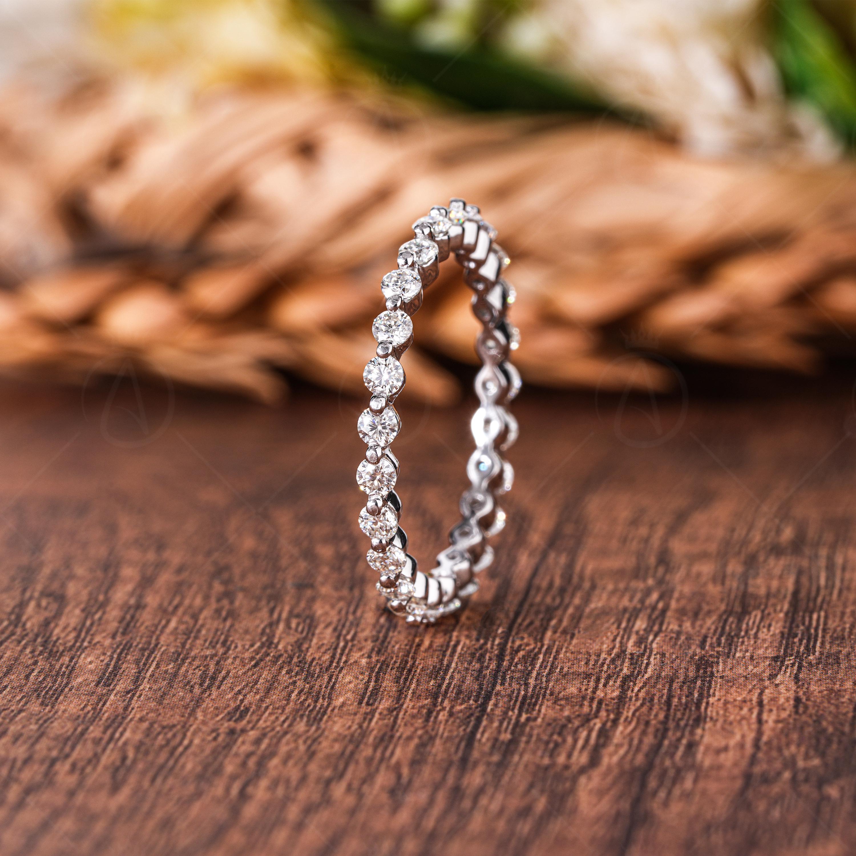 Lab Grown Diamond Eternity Band, 14K Gold Bubble Wedding Ring