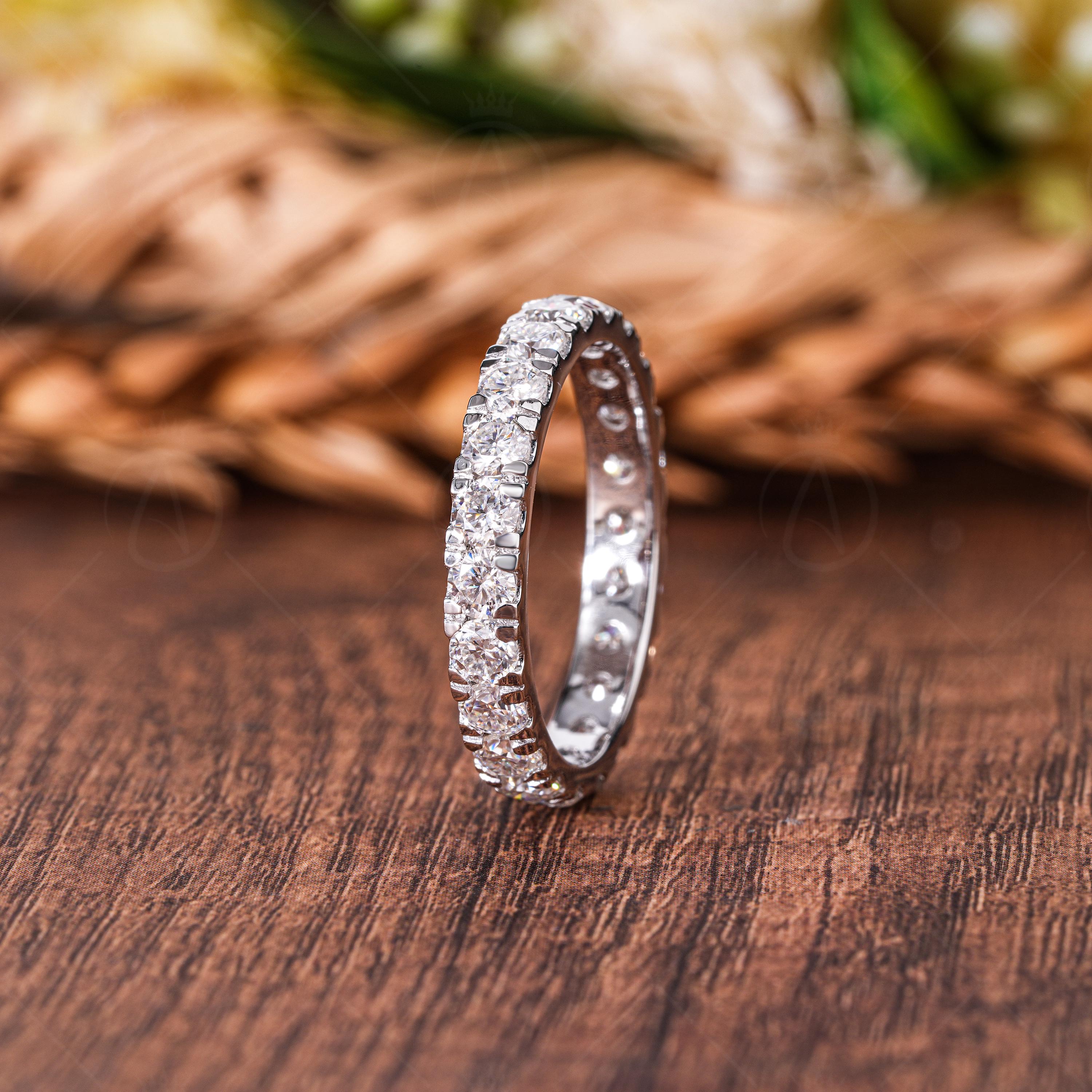 Micro Pave Lab Grown Diamond Eternity Band, 14k White Gold Stackable Ring