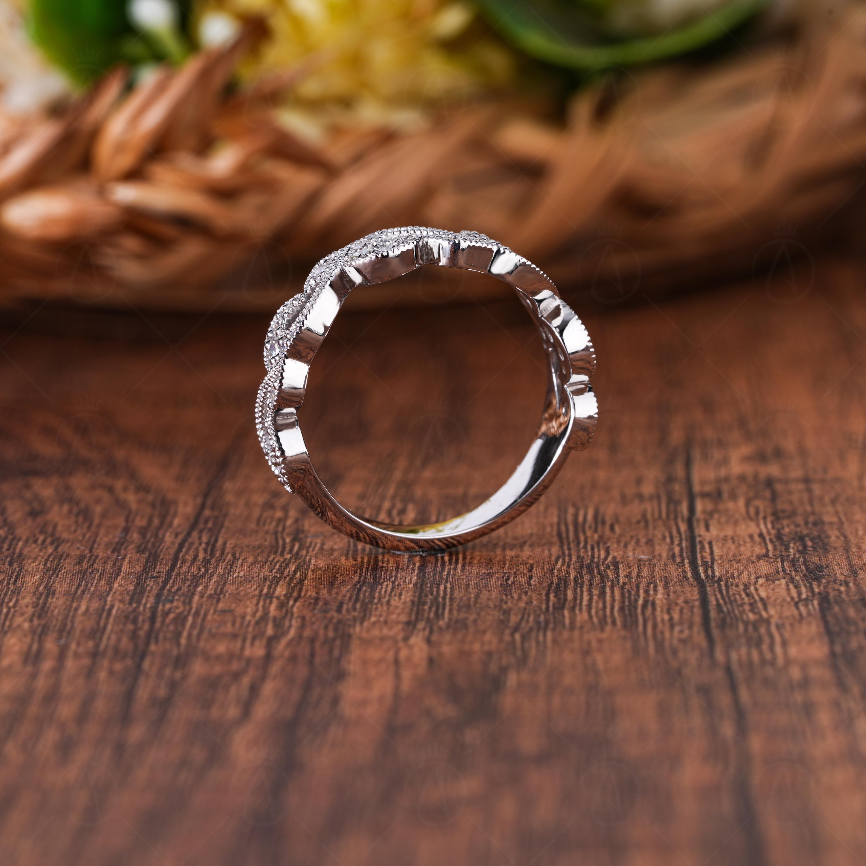 Nature Inspired Moissanite Leaf and Vine Half Eternity Wedding Band, Art Deco Botanical Floral Band, Leaves Band For Her