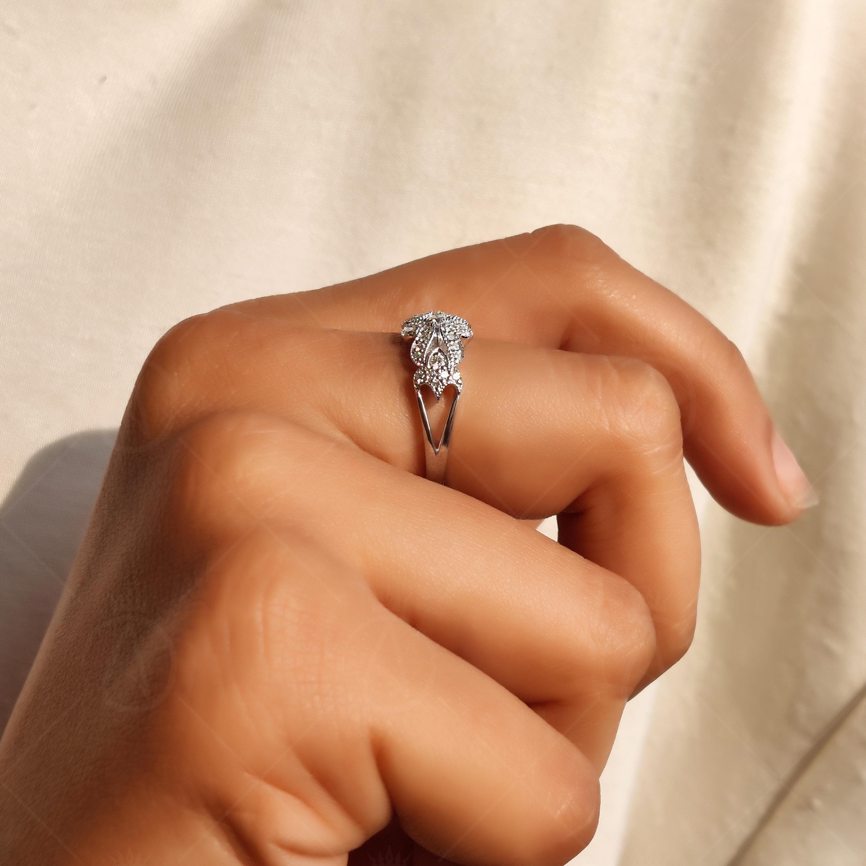 Moissanite Cluster Engagement Ring, Vintage Edwardian Filigree, Art Deco Statement