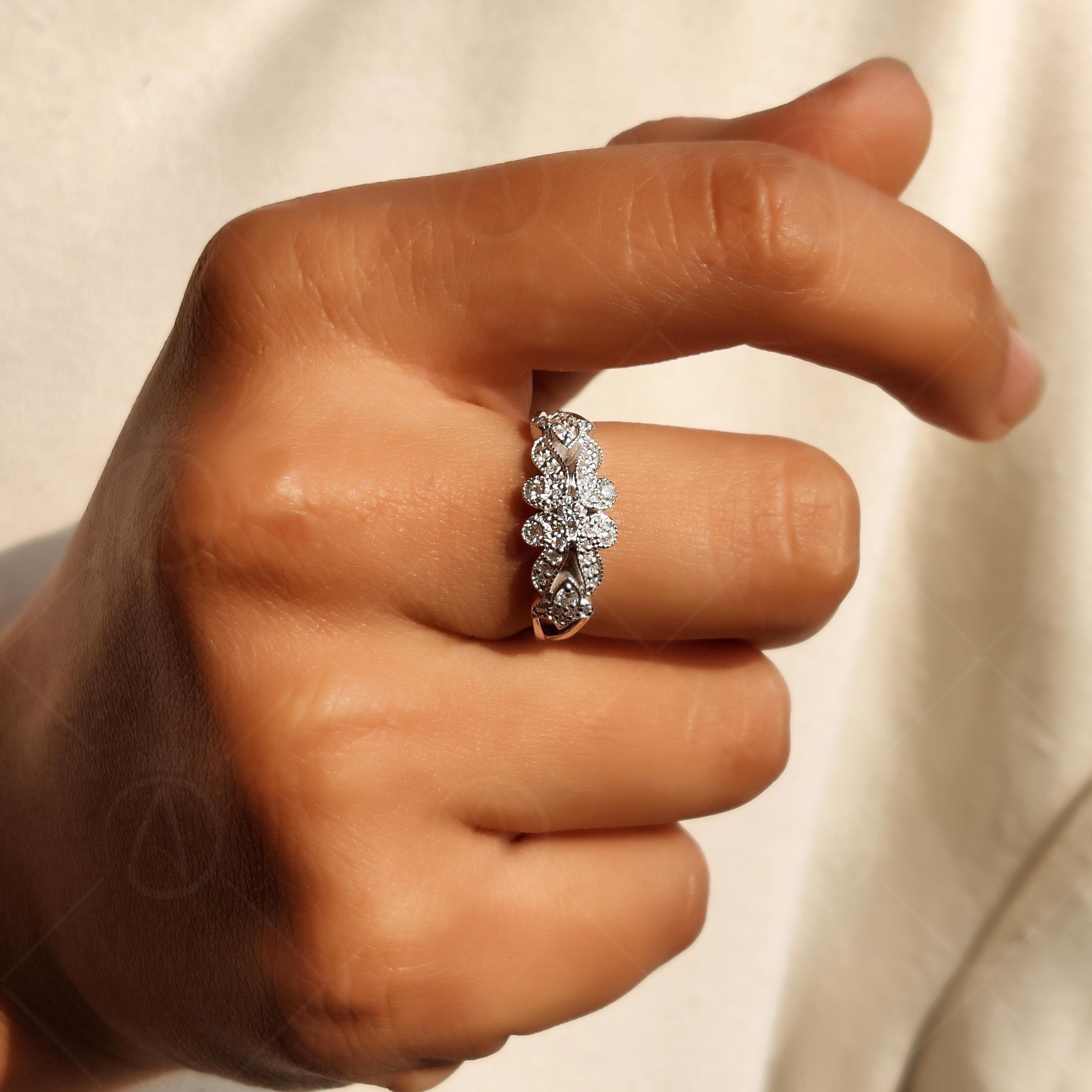 Moissanite Cluster Engagement Ring, Vintage Edwardian Filigree, Art Deco Statement