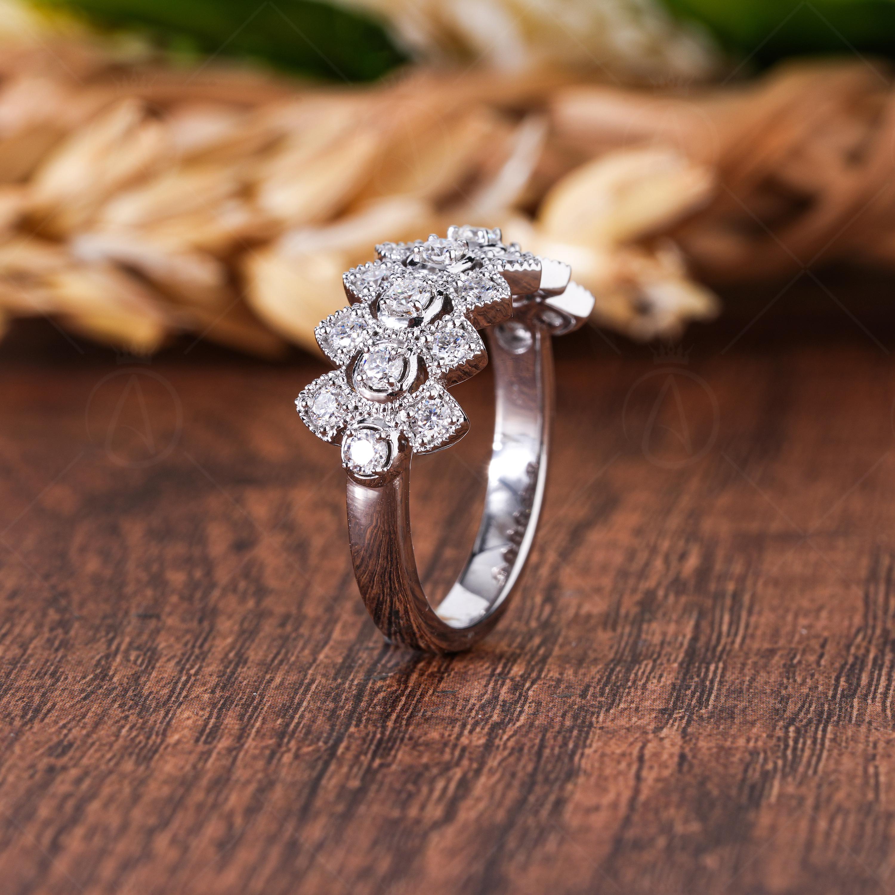 Art Deco Moissanite Wedding Band, Scalloped Milgrain, Anniversary Gift