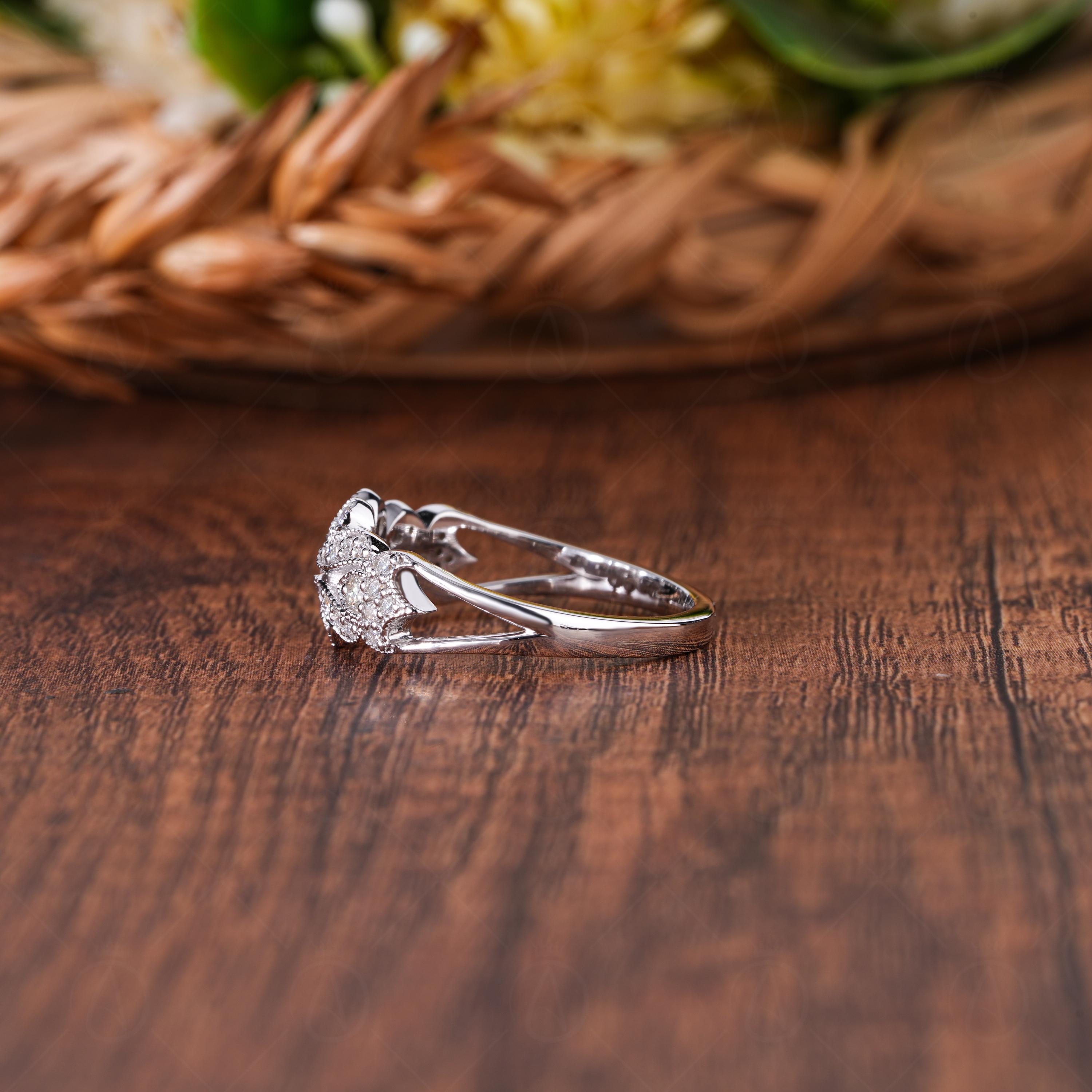 Moissanite Cluster Engagement Ring, Vintage Edwardian Filigree, Art Deco Statement
