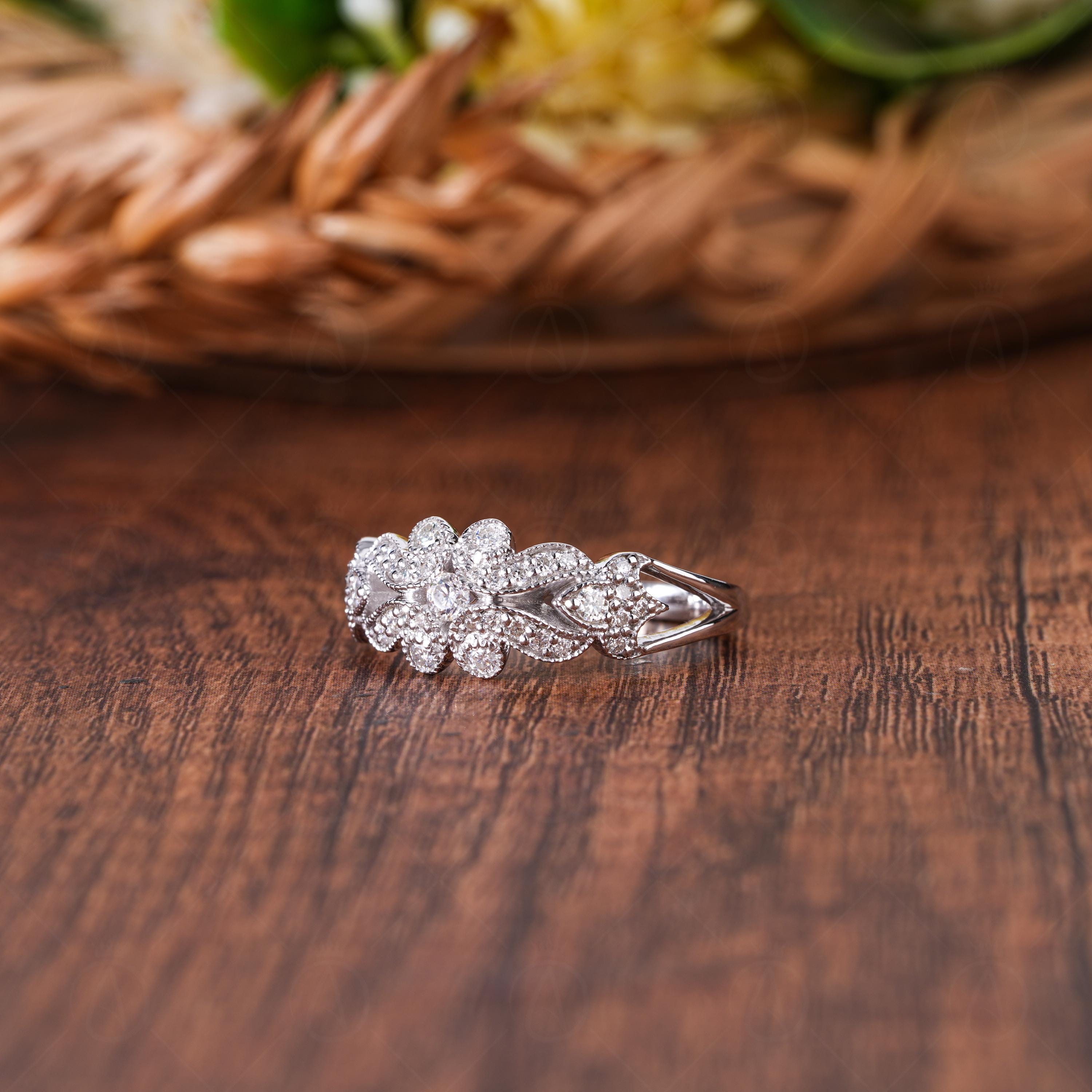Moissanite Cluster Engagement Ring, Vintage Edwardian Filigree, Art Deco Statement