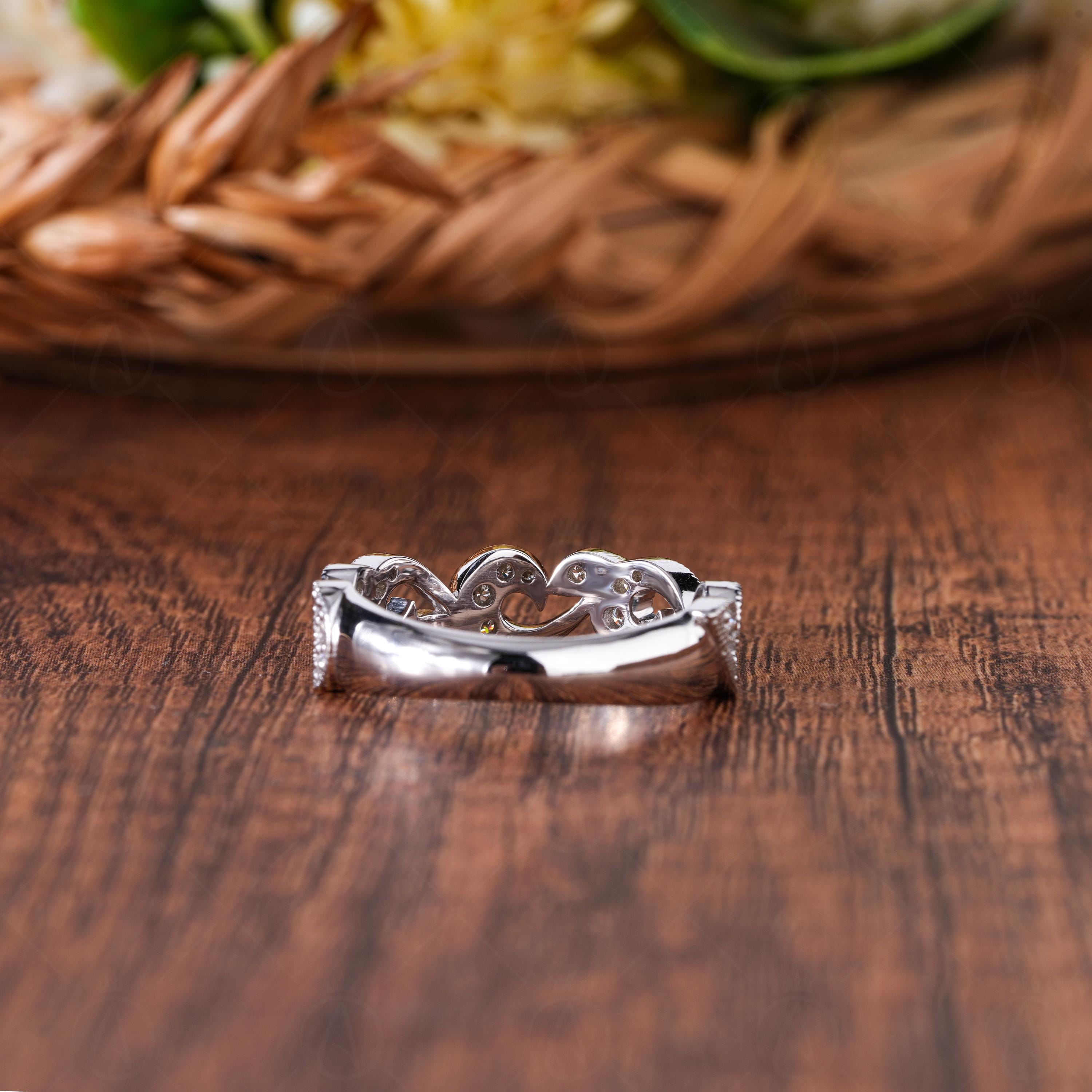 Nature Inspired Moissanite Leaf and Vine Half Eternity Wedding Band, Art Deco Botanical Floral Band, Leaves Band For Her