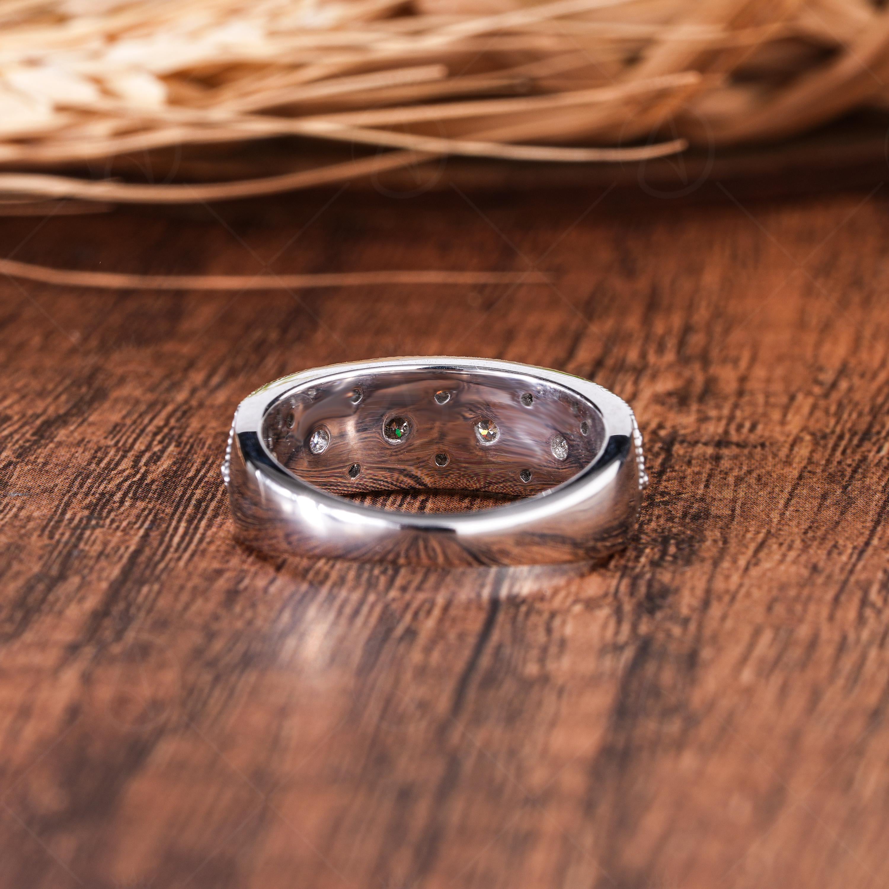 Vintage Art Deco Moissanite Wedding Band, Milgrain Anniversary Ring