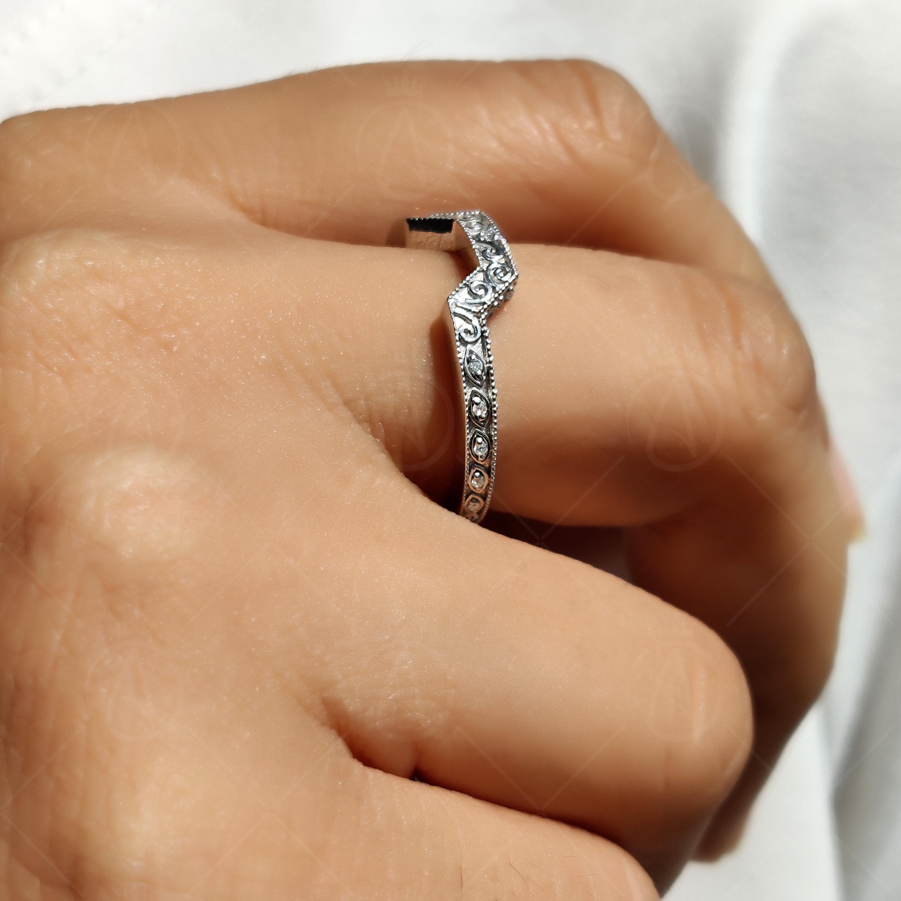 Engraved Curved Vintage Stackable Wedding Band