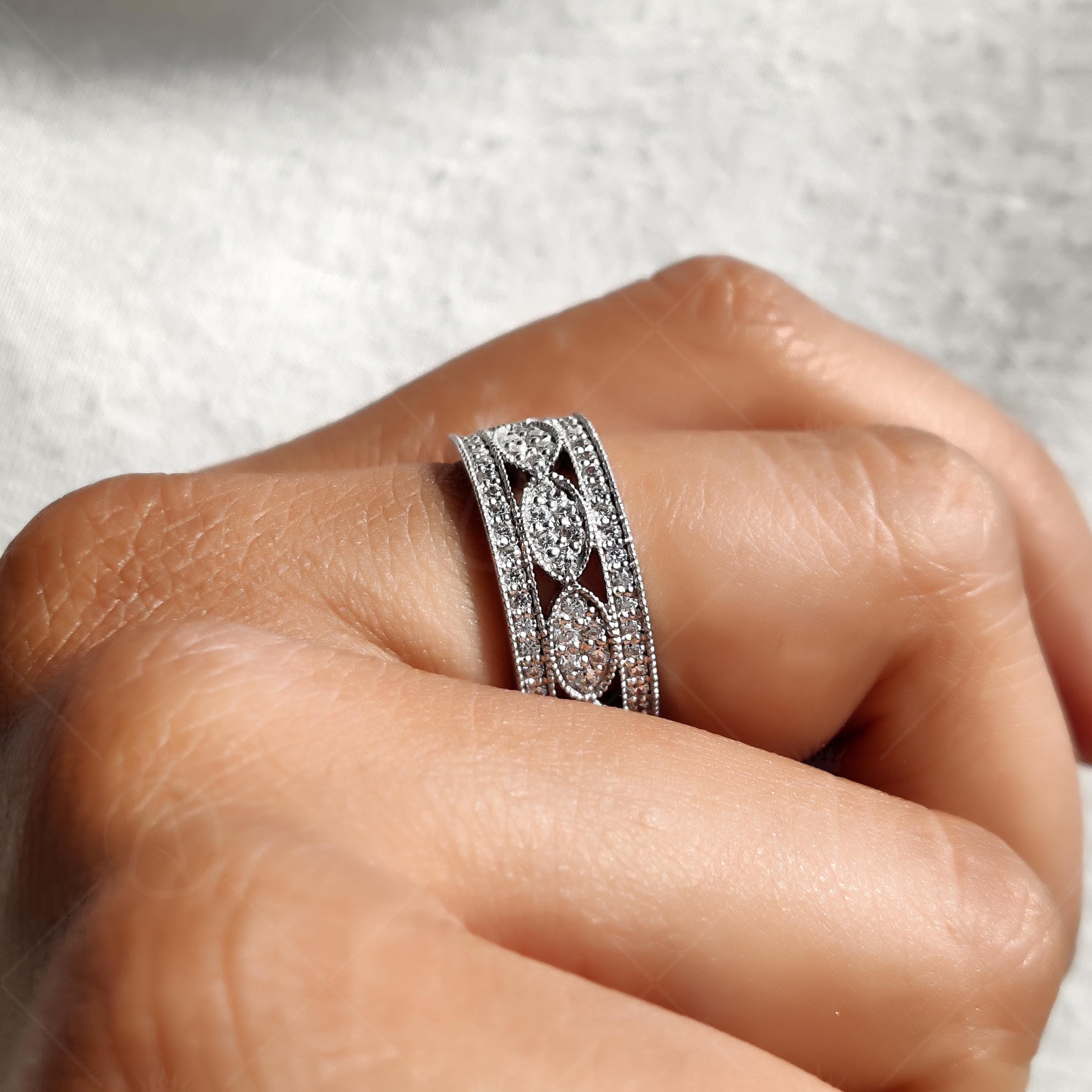 Vintage Filigree Wide Full Eternity Wedding Band
