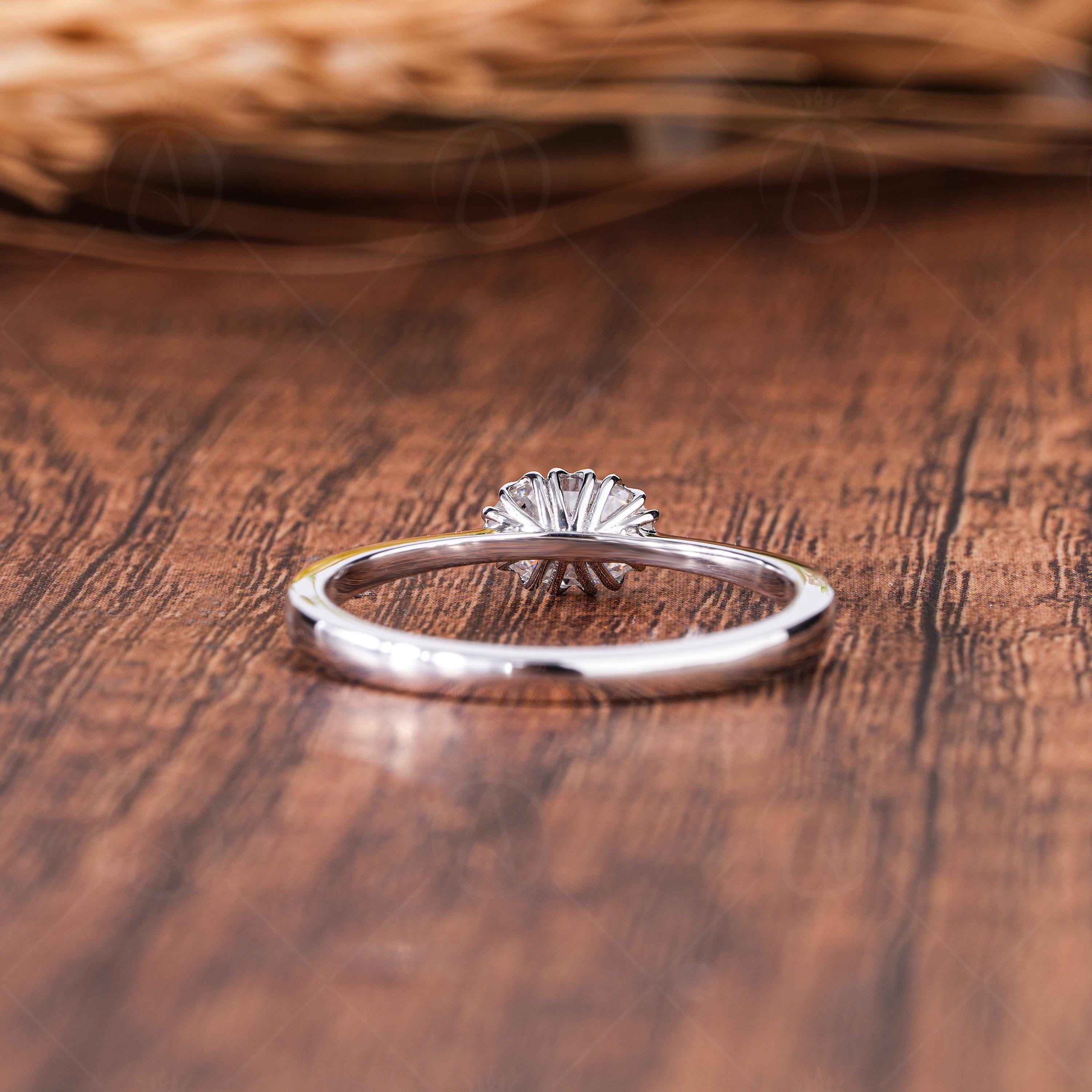 Tulip Setting Oval Cut Solitaire Moissanite Engagement Ring, Floral Solid Gold Art Deco Ring
