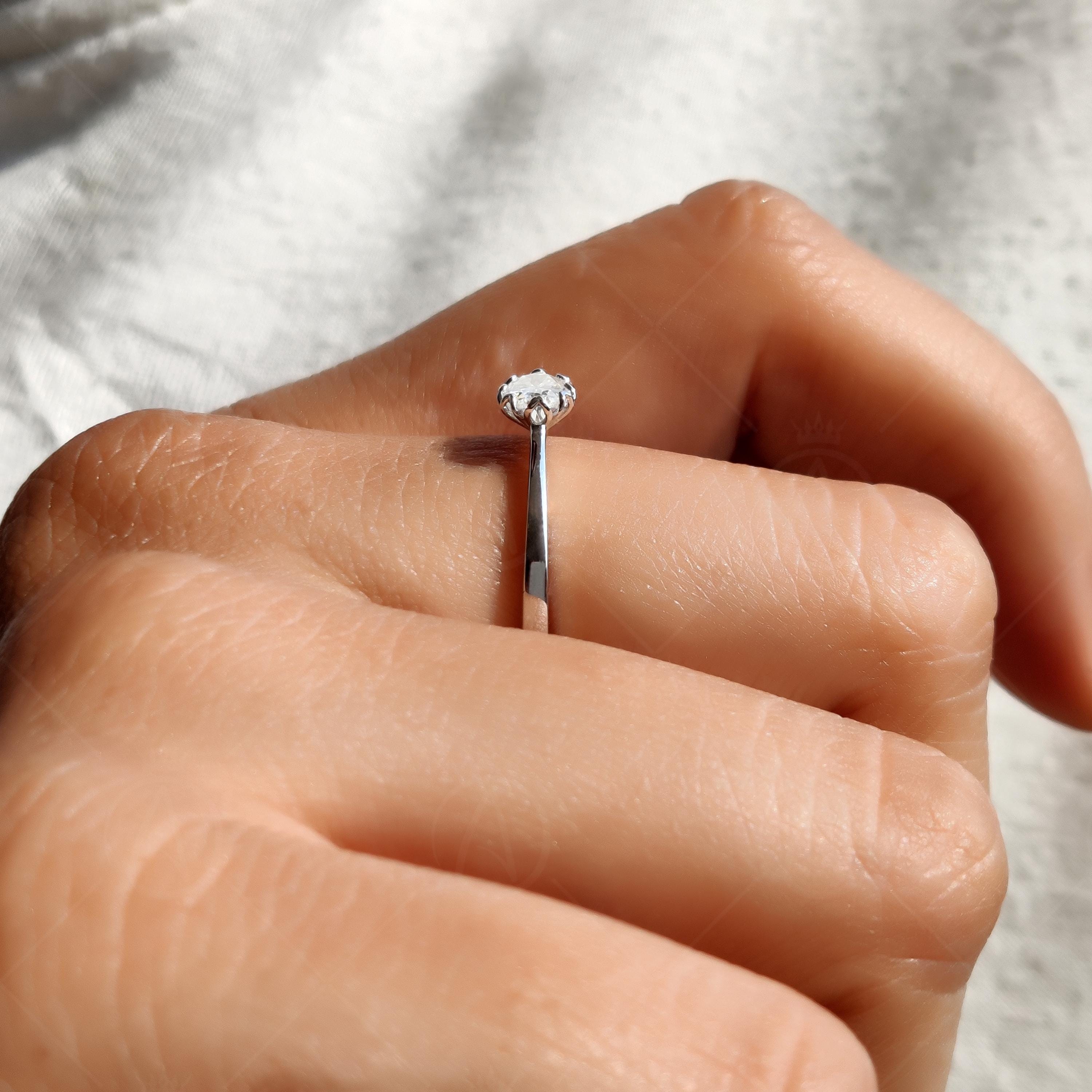 Tulip Setting Oval Cut Solitaire Moissanite Engagement Ring, Floral Solid Gold Art Deco Ring