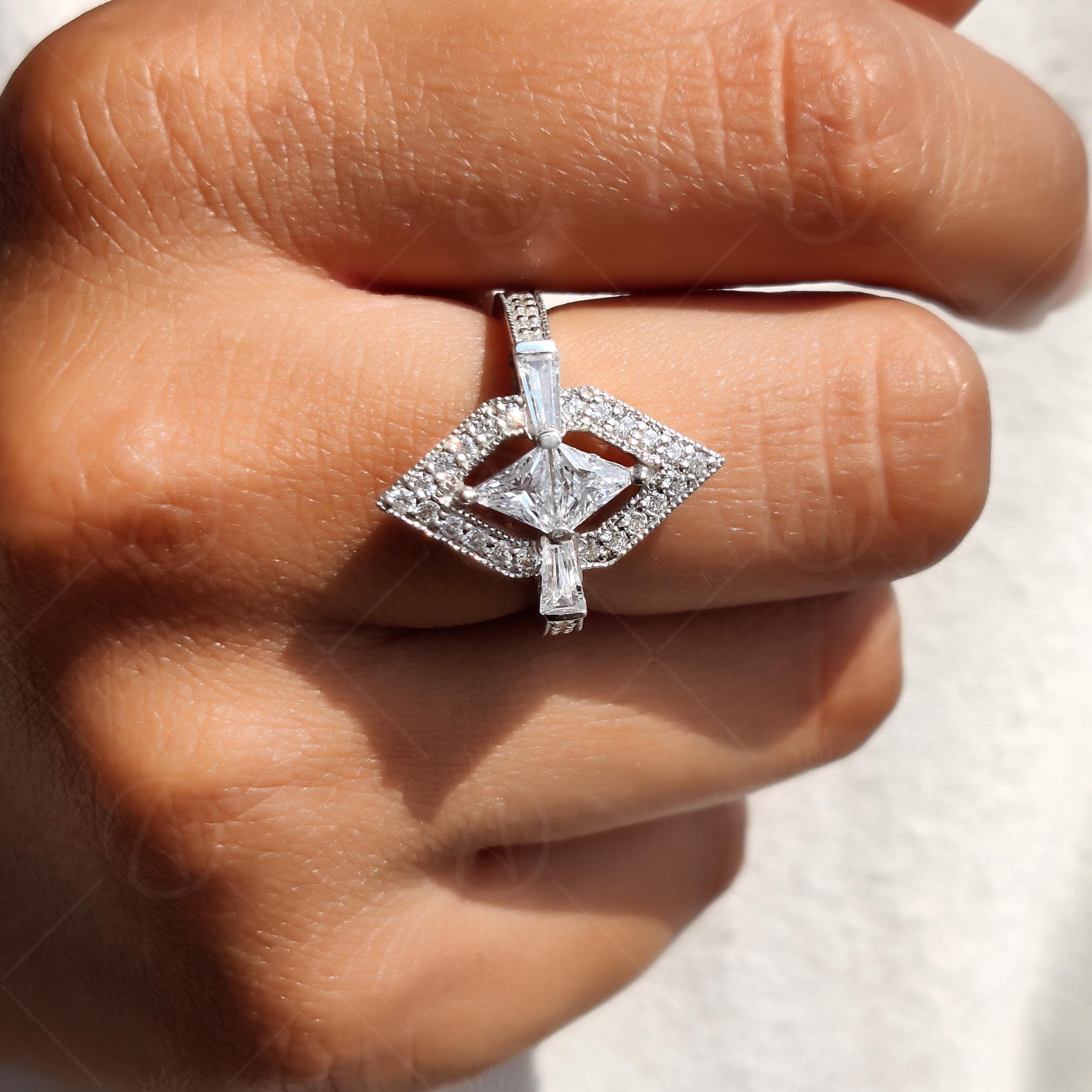 Unique Hexagon Shape Geometric Engagement Ring