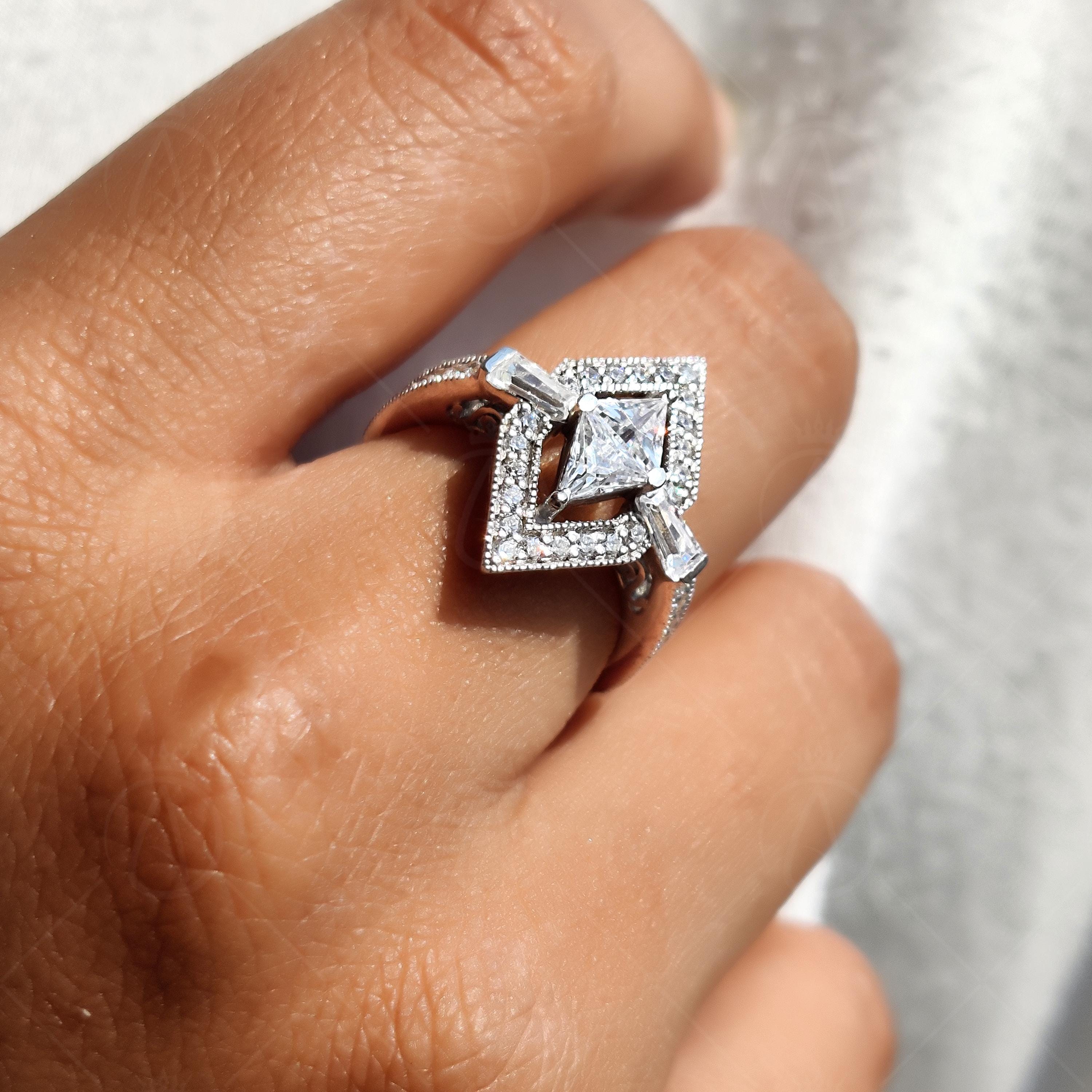 Unique Hexagon Shape Geometric Engagement Ring