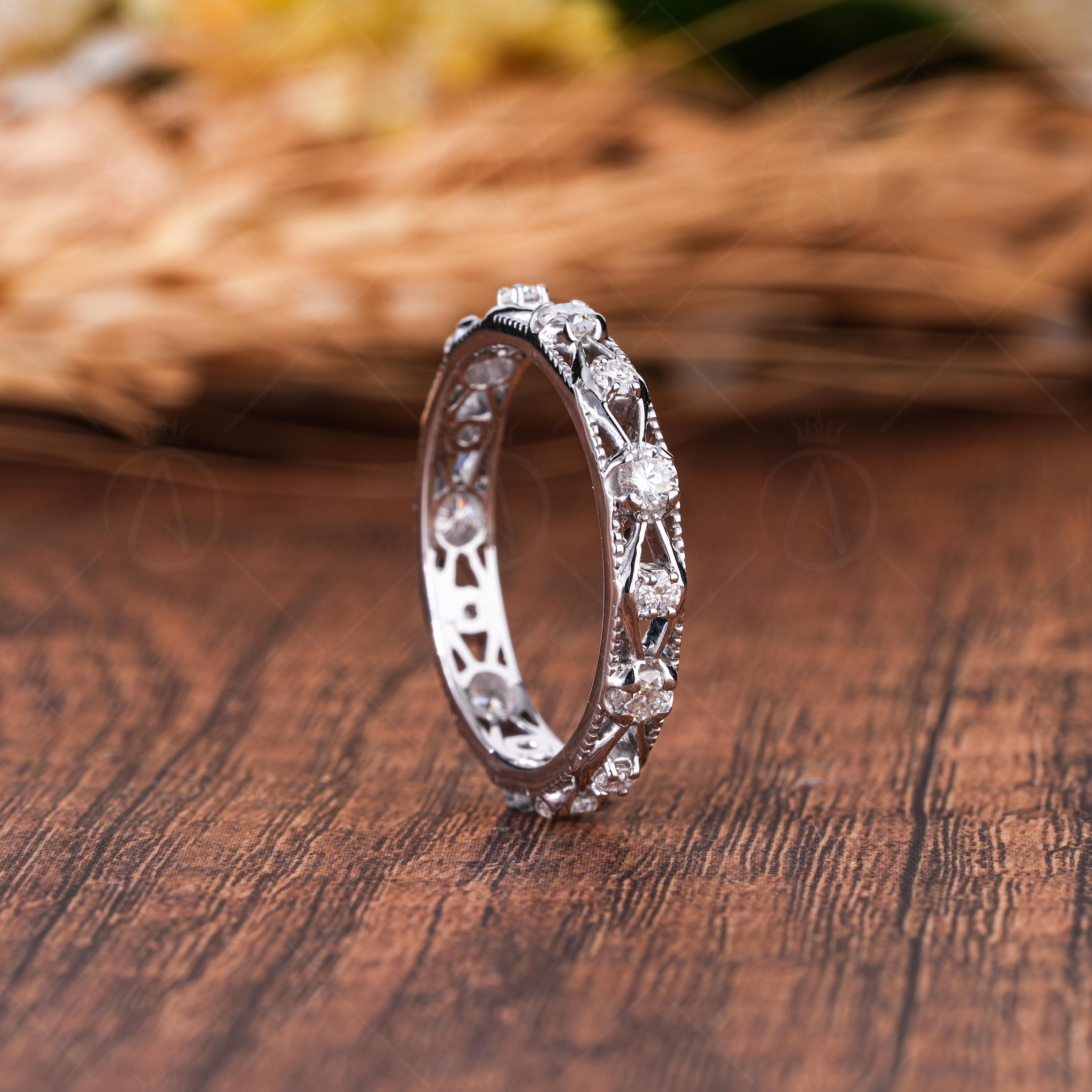 3.20mm Moissanite Full Eternity Wedding Band, Round Cut Bridal Matching Anniversary Band