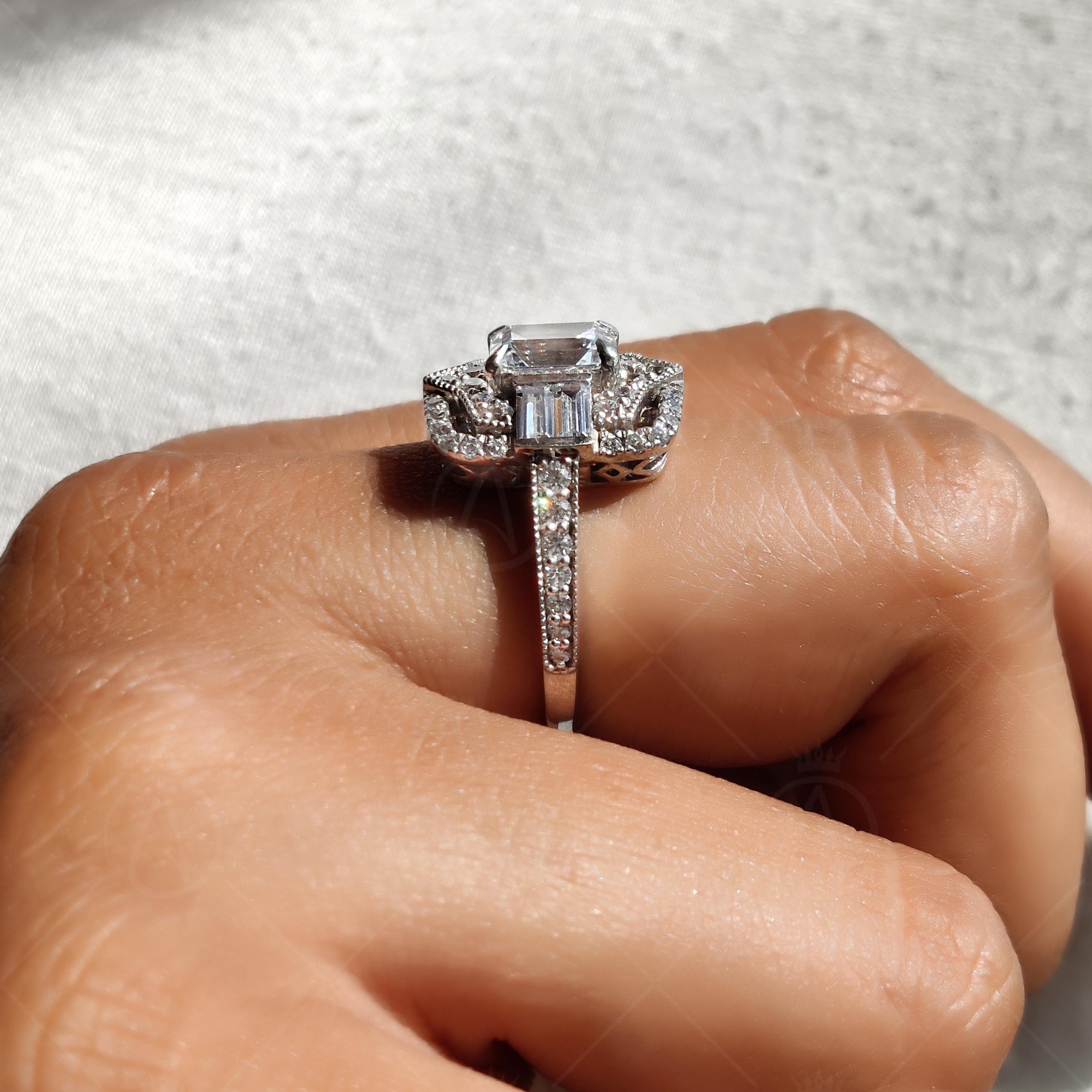 Emerald Cut Art Deco Moissanite Engagement Ring