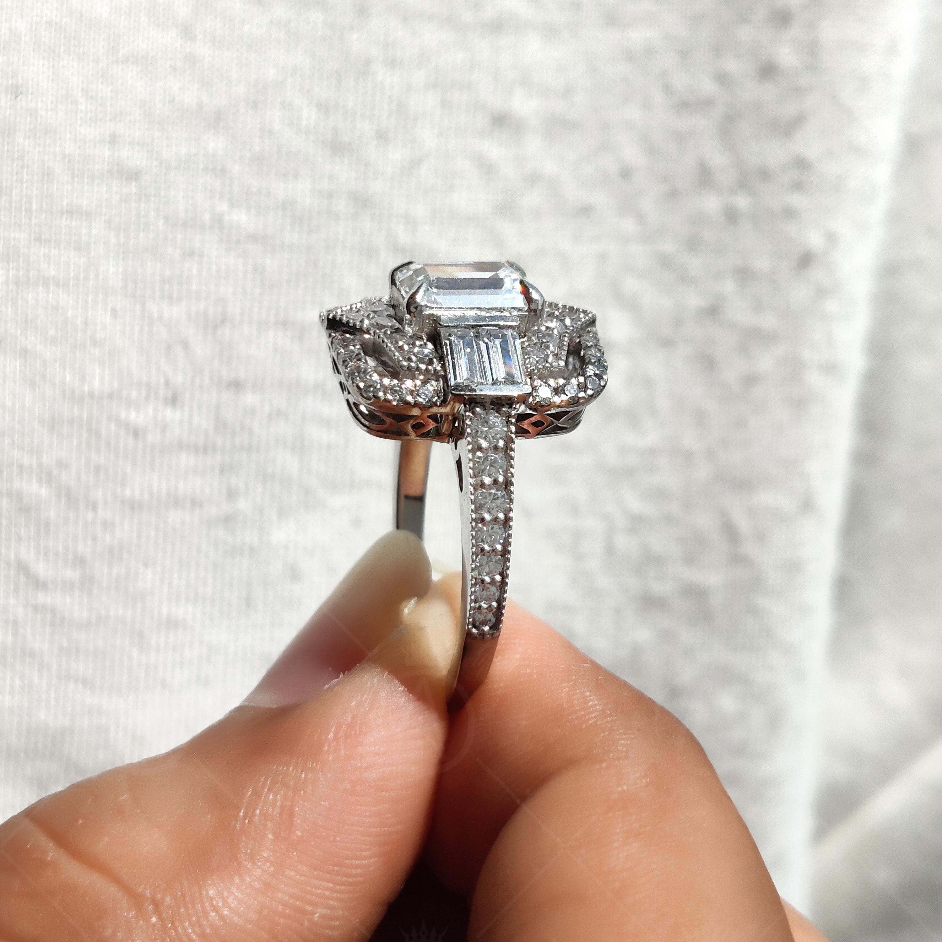 Emerald Cut Art Deco Moissanite Engagement Ring