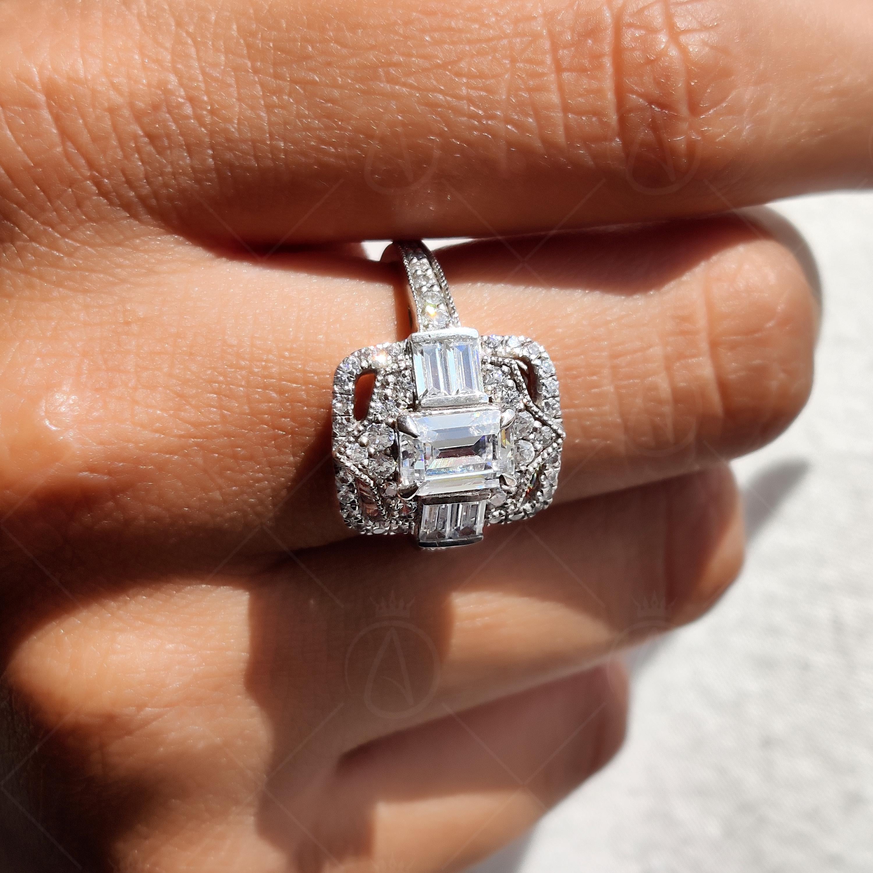 Emerald Cut Art Deco Moissanite Engagement Ring